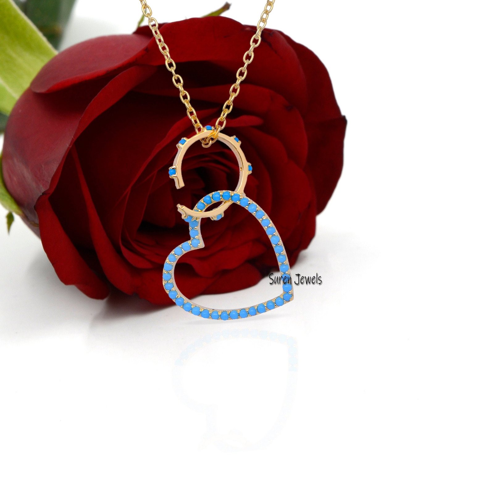 14K Gold Turquoise Charm Holder: Gemstone Enhancer - Suren Jewels | SKU: SJP512-SLYGTQ-N41-18I 14K Gold Turquoise Charm Holder: Gemstone Enhancer - Suren Jewels | SKU: SJP512-SLYGTQ-N41-18I