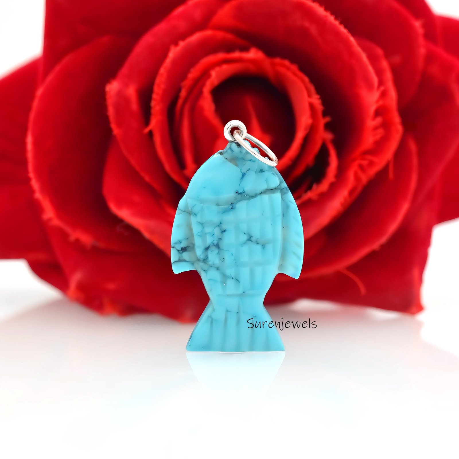 14k Gold Turquoise Fish Pendant: Designer Animal Charm - View 4 - Suren Jewels | SKU: SJP4532-SLNSTQBKCZ-30M 14k Gold Turquoise Fish Pendant: Designer Animal Charm - View 4 - Suren Jewels | SKU: SJP4532-SLNSTQBKCZ-30M