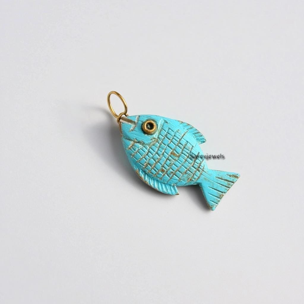 14k Gold Turquoise Fish Pendant: Designer Animal Charm - View 5 - Suren Jewels | SKU: SJP4532-SLNSTQBKCZ-30M 14k Gold Turquoise Fish Pendant: Designer Animal Charm - View 5 - Suren Jewels | SKU: SJP4532-SLNSTQBKCZ-30M
