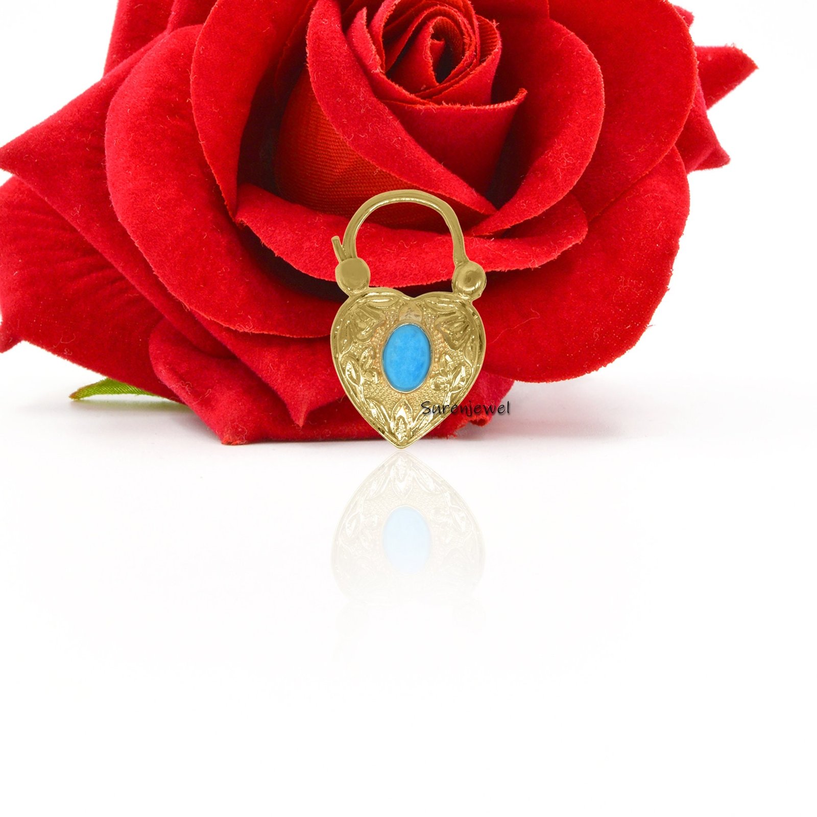 14K Gold Vermeil Heart Padlock: Gemstone Connector Jewelry (25*15mm) - View 6 - Suren Jewels | SKU: SJP92-SLYGTQ-N47-18I 14K Gold Vermeil Heart Padlock: Gemstone Connector Jewelry (25*15mm) - View 6 - Suren Jewels | SKU: SJP92-SLYGTQ-N47-18I
