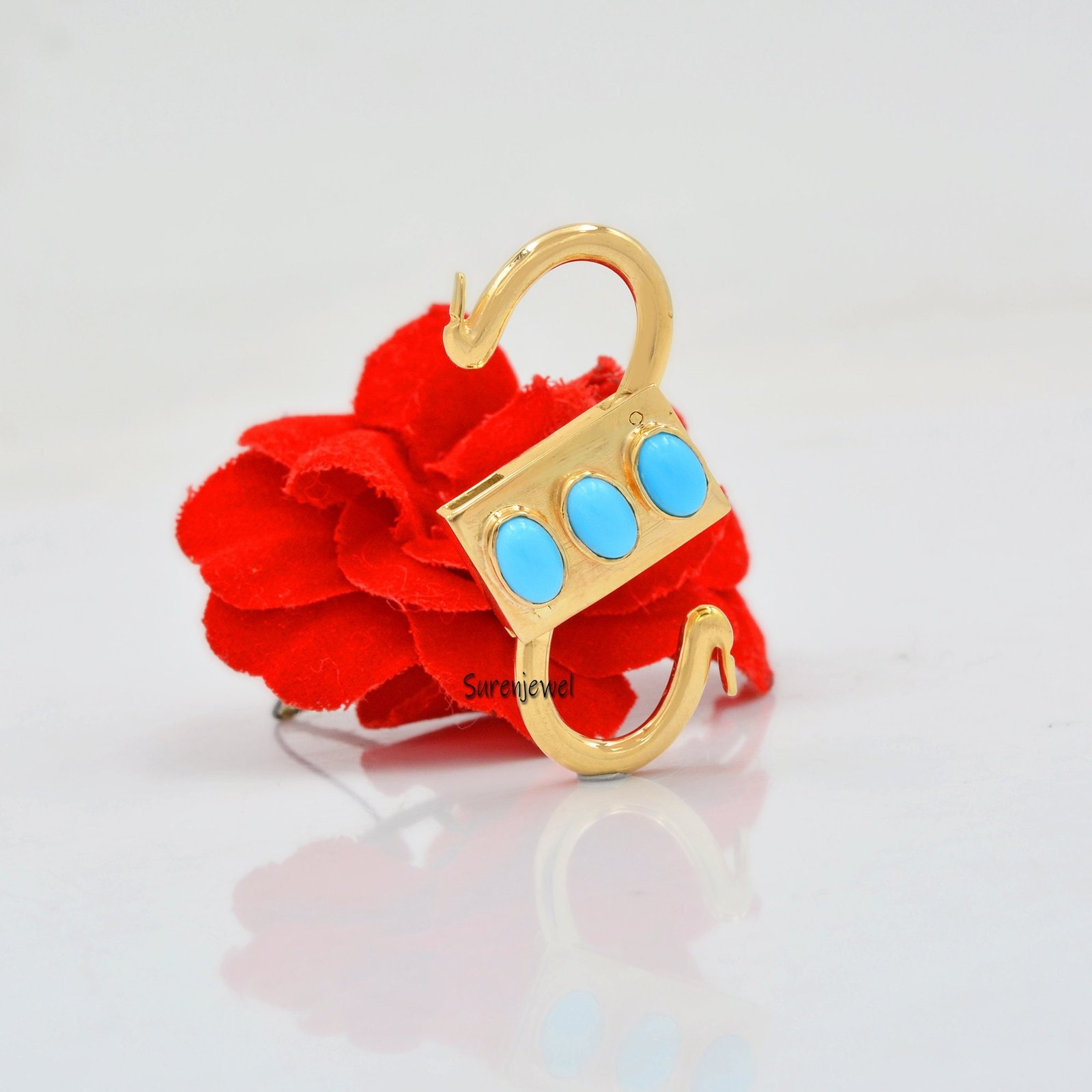 14K Gold Vermeil Heart Padlock: Handmade Turquoise Jewelry - View 3 - Suren Jewels | SKU: SJP31-SLYGKT 14K Gold Vermeil Heart Padlock: Handmade Turquoise Jewelry - View 3 - Suren Jewels | SKU: SJP31-SLYGKT
