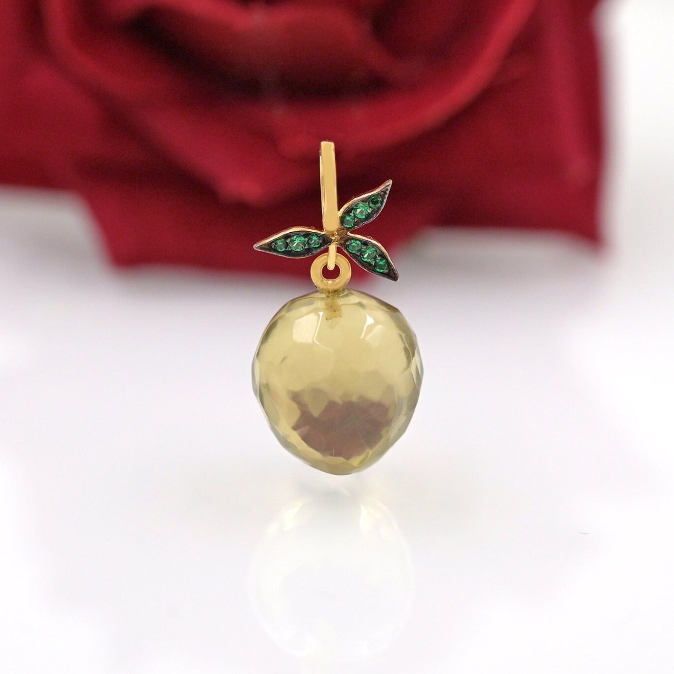 14K Gold Yellow Quartz Lemon Pendant, Handmade Carved Charm - Suren Jewels | SKU: SJP1540 14K Gold Yellow Quartz Lemon Pendant, Handmade Carved Charm - Suren Jewels | SKU: SJP1540