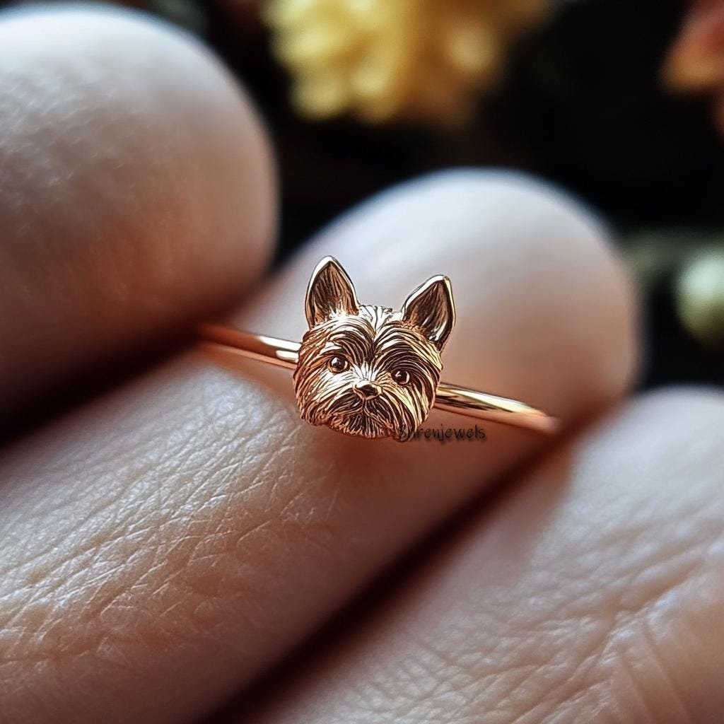 14k Gold Yorkie Ring: Dainty York Terrier Jewelry - Suren Jewels | SKU: SJR2972-SLNS-US-8 14k Gold Yorkie Ring: Dainty York Terrier Jewelry - Suren Jewels | SKU: SJR2972-SLNS-US-8