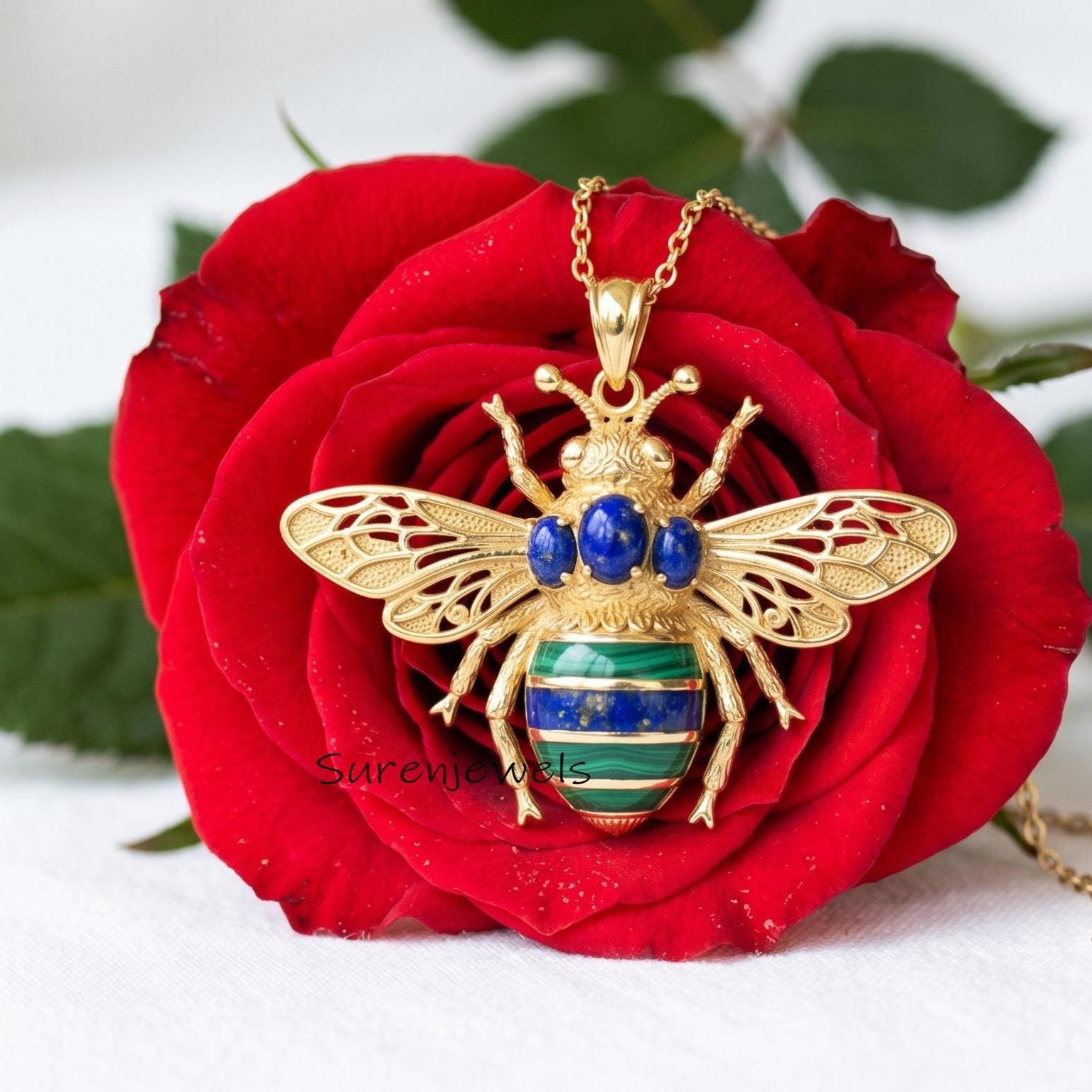 14k Solid Gemstone Bee Pendant, Dainty Honey Bee, Opal Bee Pendant, Gemstone Queen Bee Bug Pendant, Gemstone Bee Pendant - Su 14k Solid Gemstone Bee Pendant, Dainty Honey Bee, Opal Bee Pendant, Gemstone Queen Bee Bug Pendant, Gemstone Bee Pendant - Su