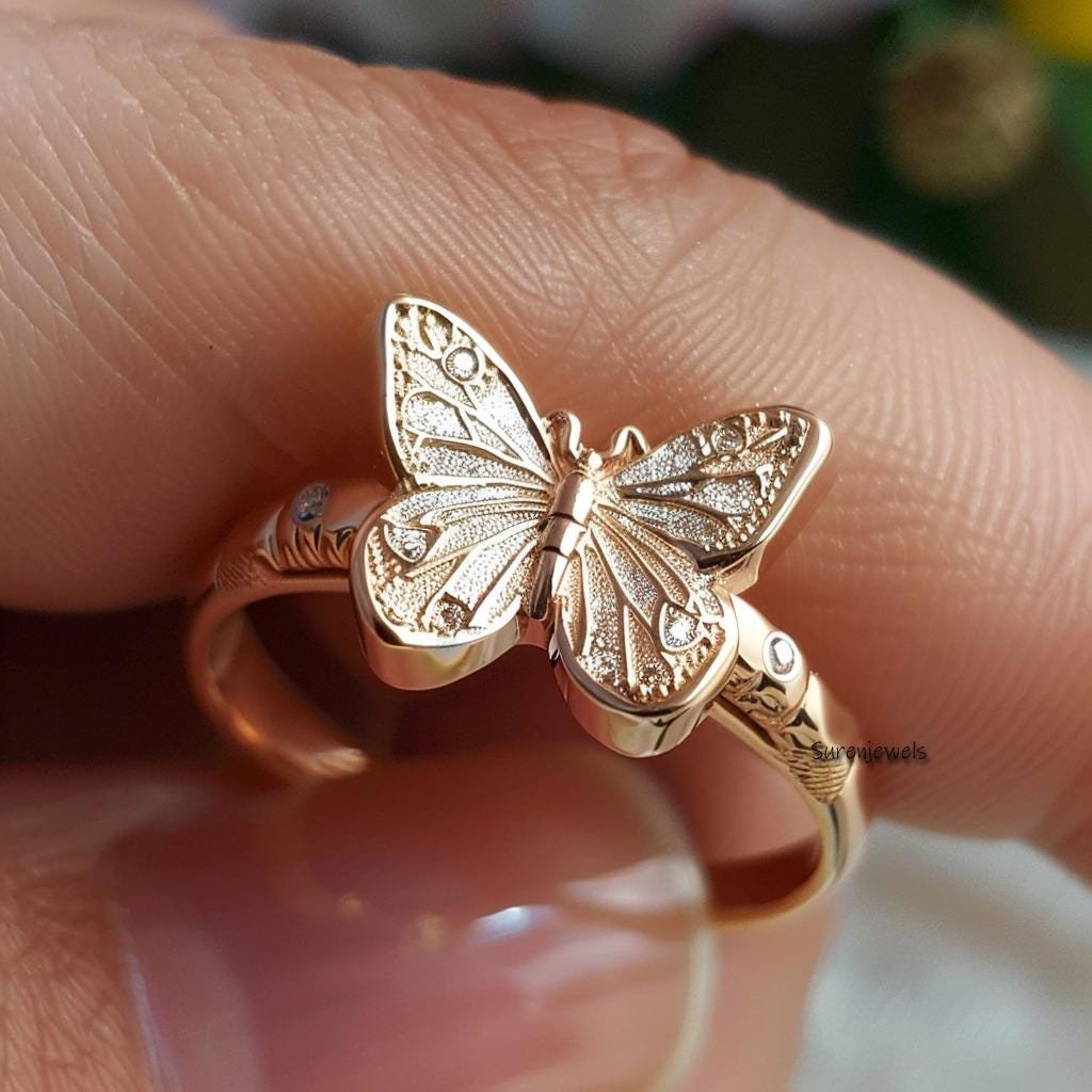 14K Solid Gold Butterfly Ring: Moissanite Animal Jewelry - View 3 - Suren Jewels | SKU: SJR3190-SLYGCZ-US-9,SJR2766-SLYGCZ-US 14K Solid Gold Butterfly Ring: Moissanite Animal Jewelry - View 3 - Suren Jewels | SKU: SJR3190-SLYGCZ-US-9,SJR2766-SLYGCZ-US