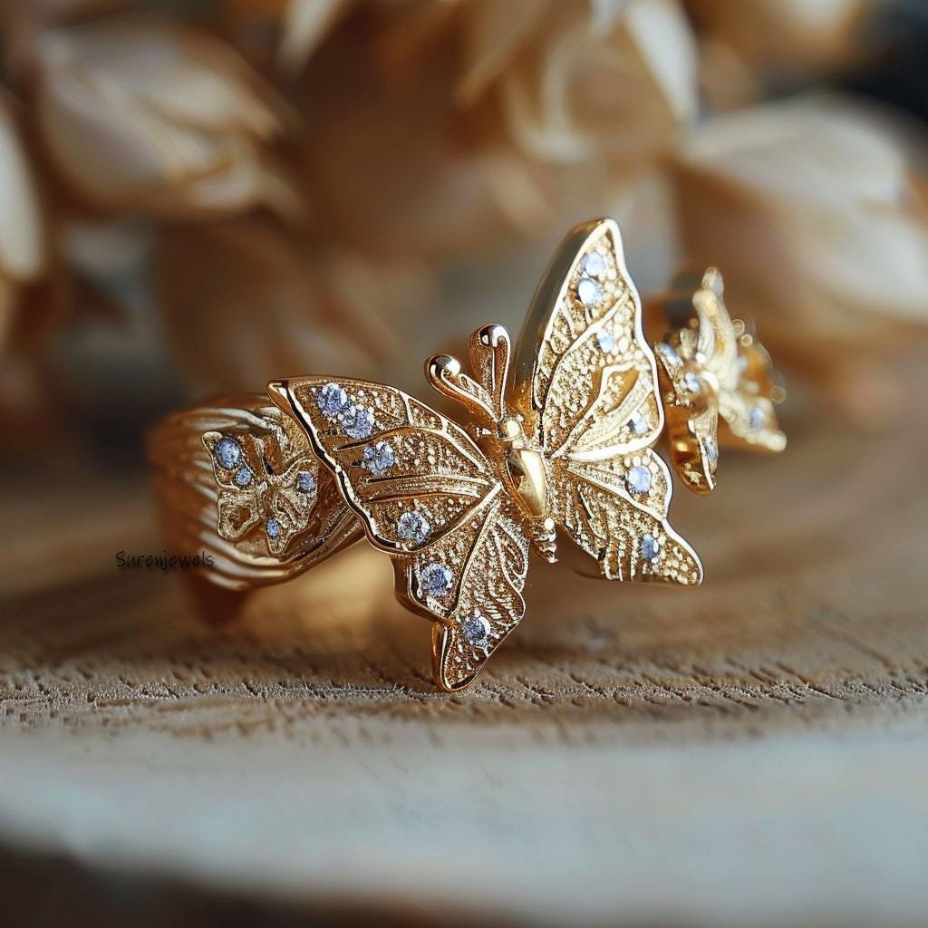 14K Solid Gold Butterfly Ring: Moissanite Animal Jewelry - View 4 - Suren Jewels | SKU: SJR3190-SLYGCZ-US-9,SJR2766-SLYGCZ-US 14K Solid Gold Butterfly Ring: Moissanite Animal Jewelry - View 4 - Suren Jewels | SKU: SJR3190-SLYGCZ-US-9,SJR2766-SLYGCZ-US