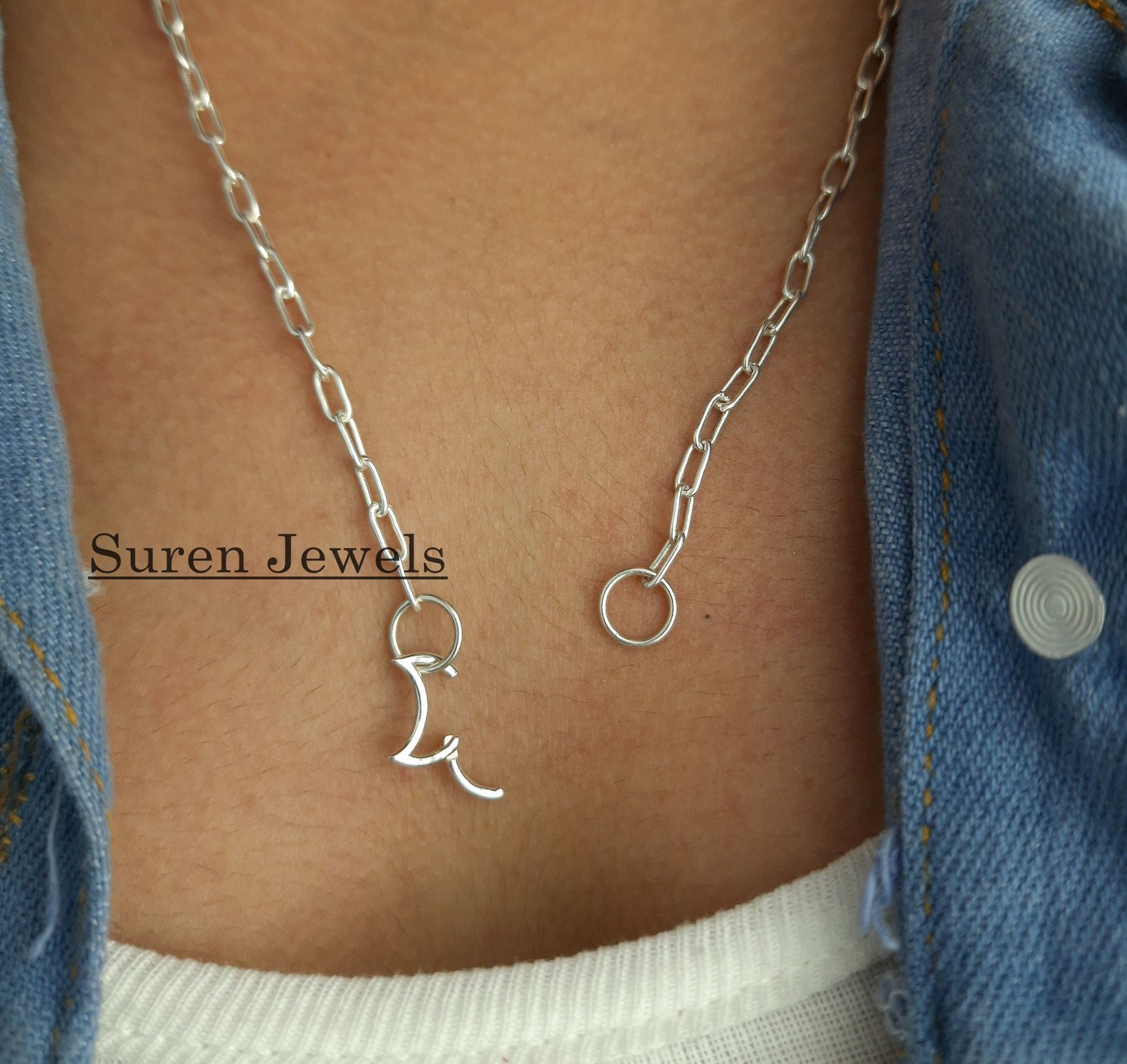 14K Solid Gold Crescent Moon Charm Enhancer: Connector Lock Pendant - View 3 - Suren Jewels | SKU: SJP110- 14K Solid Gold Crescent Moon Charm Enhancer: Connector Lock Pendant - View 3 - Suren Jewels | SKU: SJP110-
