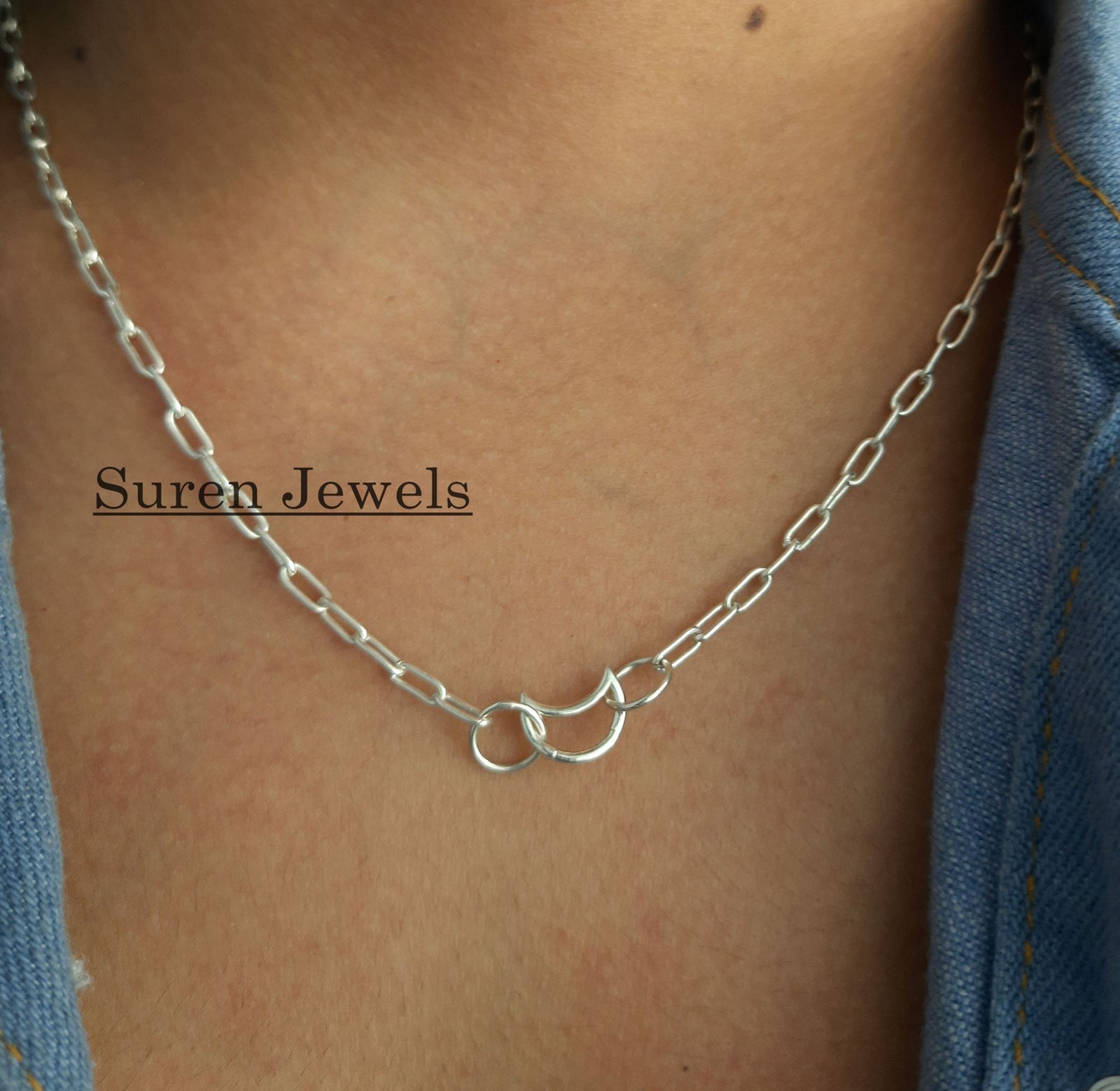 14K Solid Gold Crescent Moon Charm Enhancer: Connector Lock Pendant - View 4 - Suren Jewels | SKU: SJP110- 14K Solid Gold Crescent Moon Charm Enhancer: Connector Lock Pendant - View 4 - Suren Jewels | SKU: SJP110-
