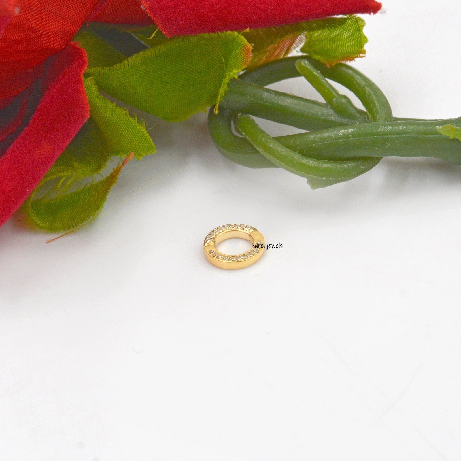 14K Solid Gold Diamond Charm Pendant Lock - View 3 - Suren Jewels | SKU: SJP1108-SLRHWT-10M 14K Solid Gold Diamond Charm Pendant Lock - View 3 - Suren Jewels | SKU: SJP1108-SLRHWT-10M