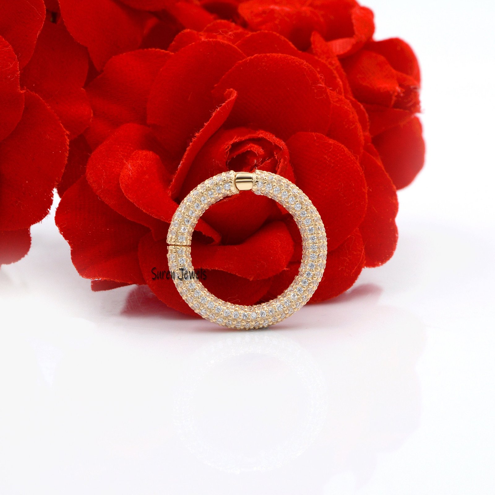 14K Solid Gold Diamond Circle Charm Connector: Handmade Pendant Enhancer - View 2 - Suren Jewels | SKU: SJP700 14K Solid Gold Diamond Circle Charm Connector: Handmade Pendant Enhancer - View 2 - Suren Jewels | SKU: SJP700