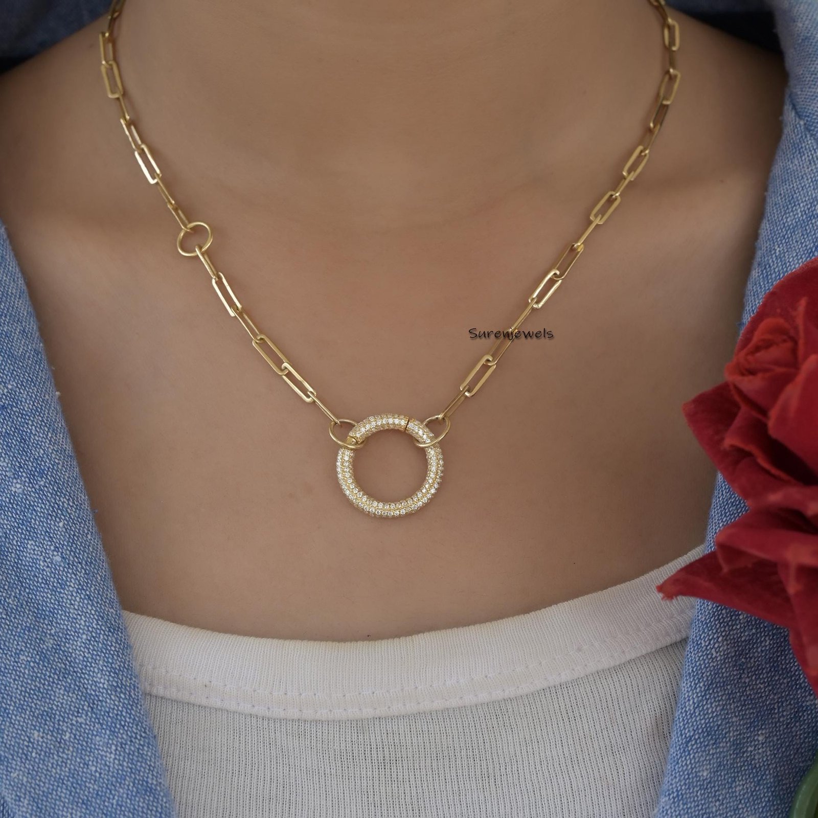 14K Solid Gold Diamond Circle Charm Connector: Handmade Pendant Enhancer - View 5 - Suren Jewels | SKU: SJP700 14K Solid Gold Diamond Circle Charm Connector: Handmade Pendant Enhancer - View 5 - Suren Jewels | SKU: SJP700