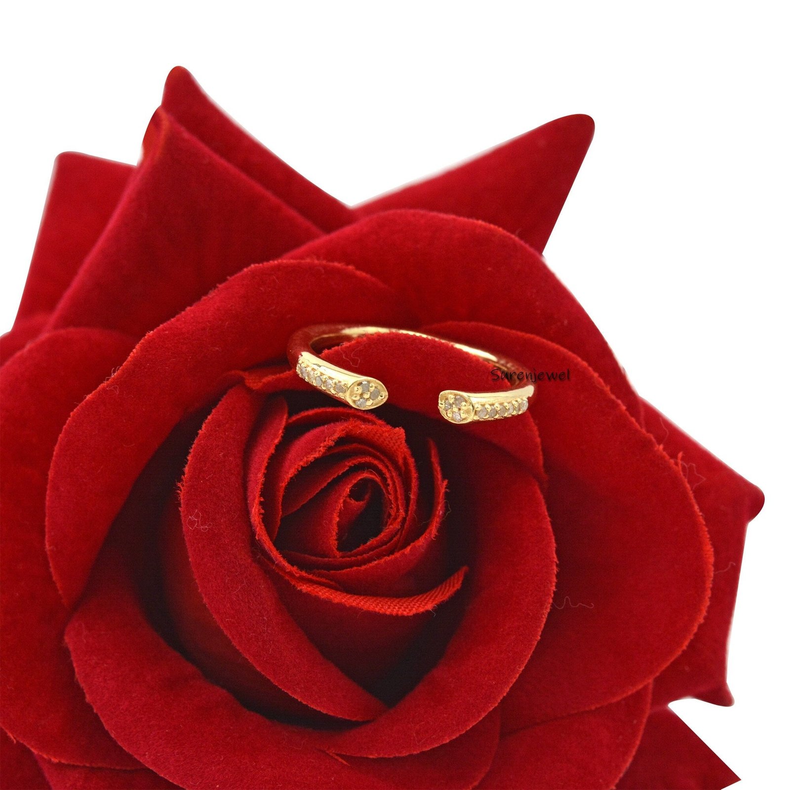 14k Solid Gold Diamond Cuff Ring: Open Band - Suren Jewels | SKU: SJR683-SR 14k Solid Gold Diamond Cuff Ring: Open Band - Suren Jewels | SKU: SJR683-SR