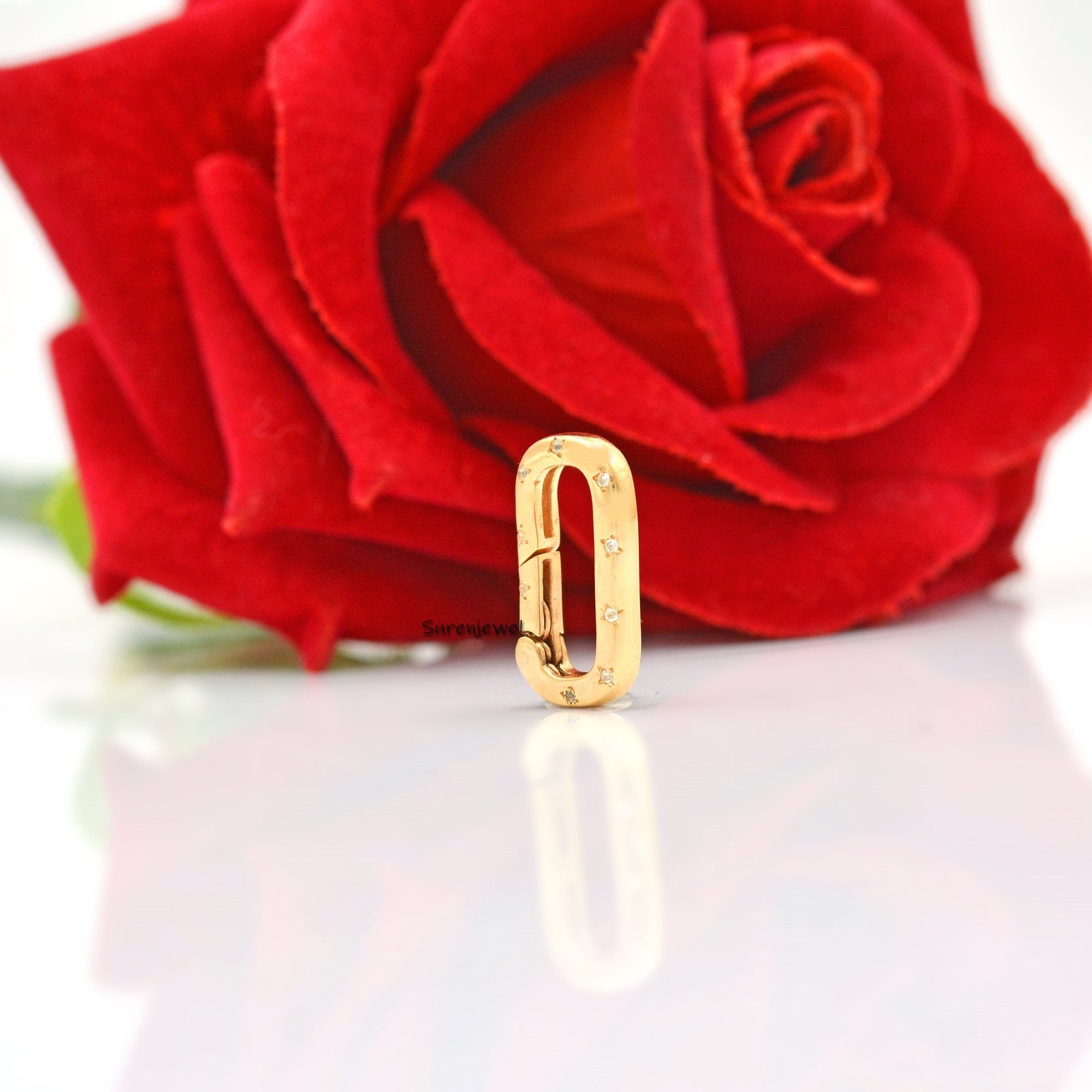 14k Solid Gold Diamond Enhancer: Pave Diamond Charm Holder Lock - View 4 - Suren Jewels | SKU: SJP807- 14k Solid Gold Diamond Enhancer: Pave Diamond Charm Holder Lock - View 4 - Suren Jewels | SKU: SJP807-