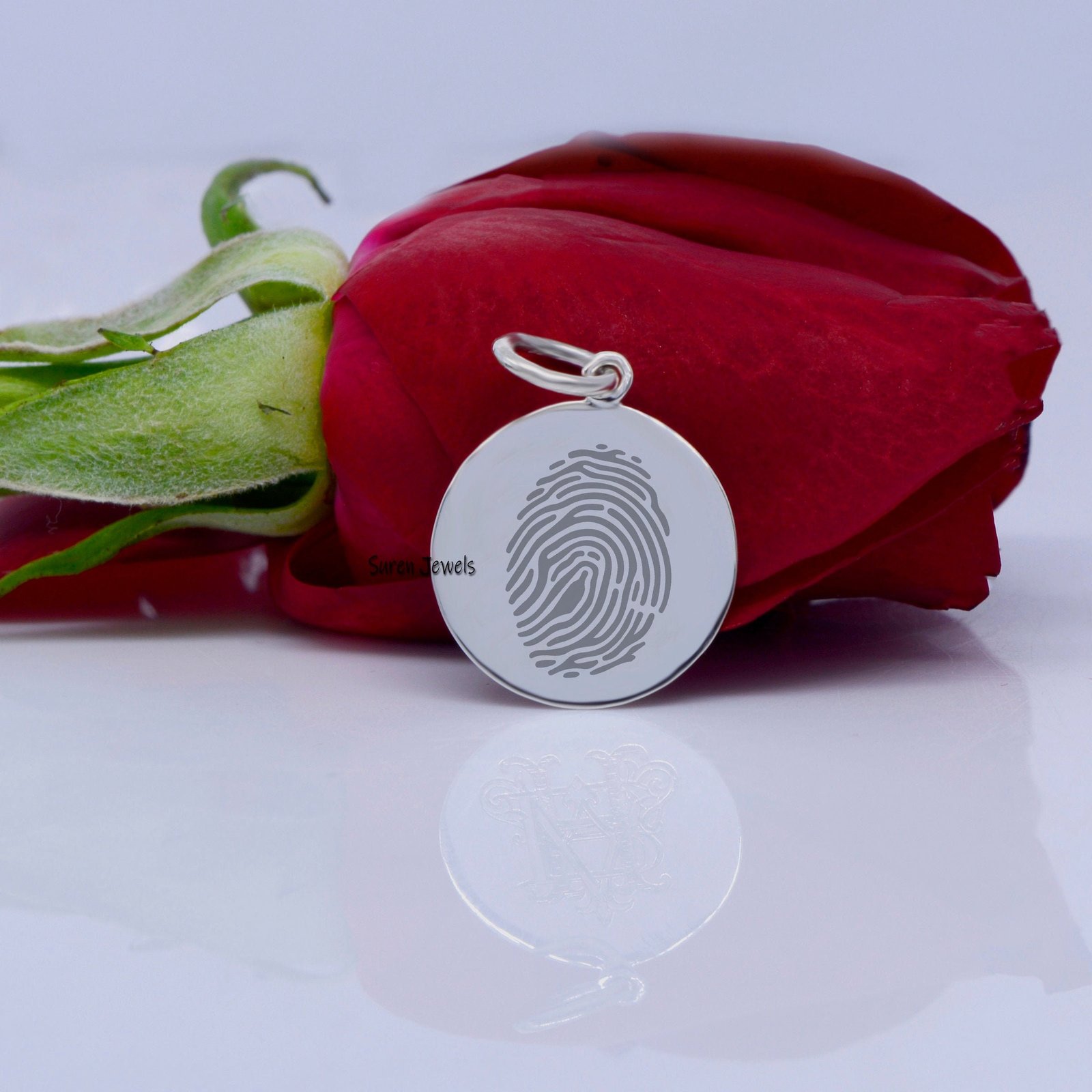 14k Solid Gold Fingerprint Pendant: Memorial Handwriting Jewelry - Suren Jewels | SKU: SJP744- 14k Solid Gold Fingerprint Pendant: Memorial Handwriting Jewelry - Suren Jewels | SKU: SJP744-