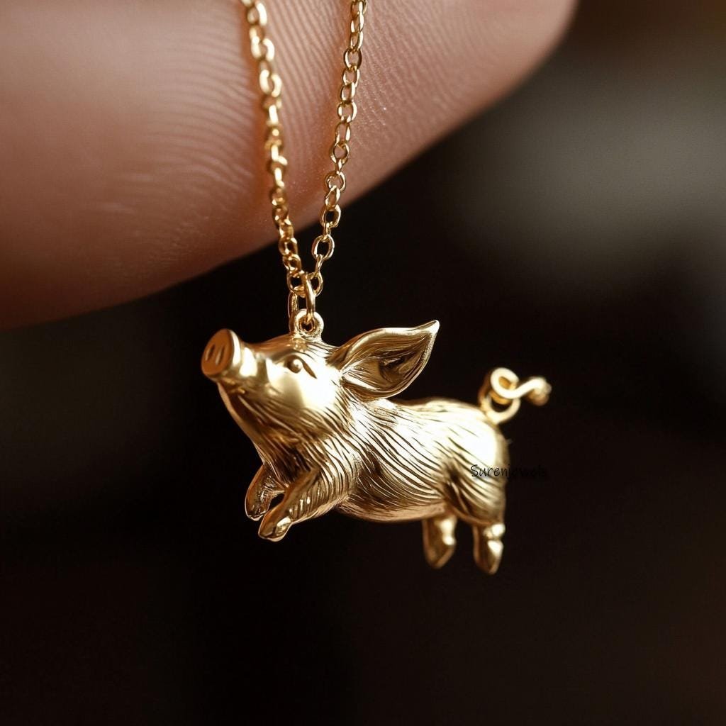 14k Solid Gold Flying Pig Pendant: Animal Jewelry - View 2 - Suren Jewels | SKU: SJP4316-SLYG-20M,SJP4286-SLYGBS-20M 14k Solid Gold Flying Pig Pendant: Animal Jewelry - View 2 - Suren Jewels | SKU: SJP4316-SLYG-20M,SJP4286-SLYGBS-20M
