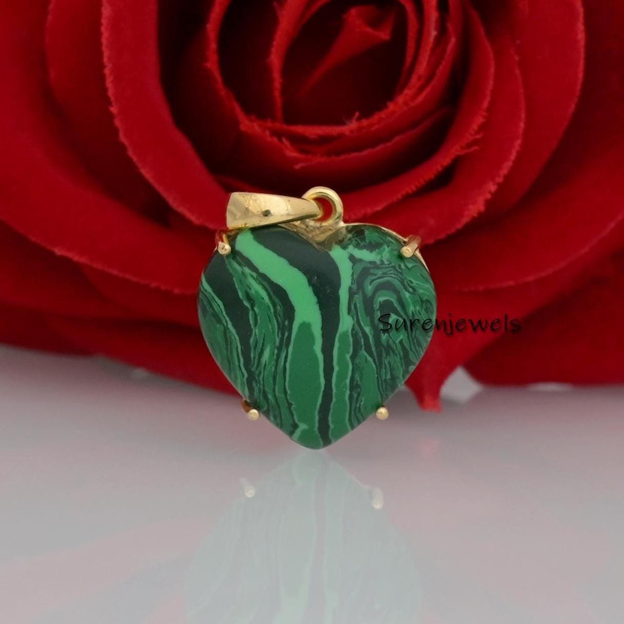 14k Solid Gold Gemstone Heart Pendant: Lapis, Malachite, Onyx, Turquoise - View 2 - Suren Jewels | SKU: SJP1022-SLYGAM-20M 14k Solid Gold Gemstone Heart Pendant: Lapis, Malachite, Onyx, Turquoise - View 2 - Suren Jewels | SKU: SJP1022-SLYGAM-20M