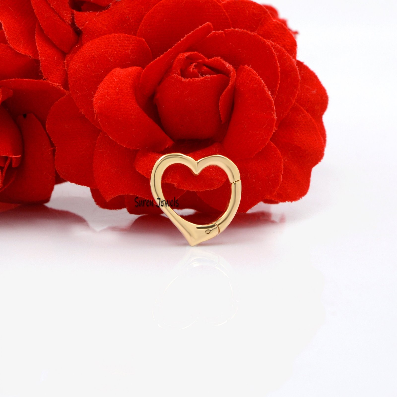 14K Solid Gold Heart Charm Holder: Removable Enhancer Lock, 16mm - View 2 - Suren Jewels | SKU: SJP645 14K Solid Gold Heart Charm Holder: Removable Enhancer Lock, 16mm - View 2 - Suren Jewels | SKU: SJP645