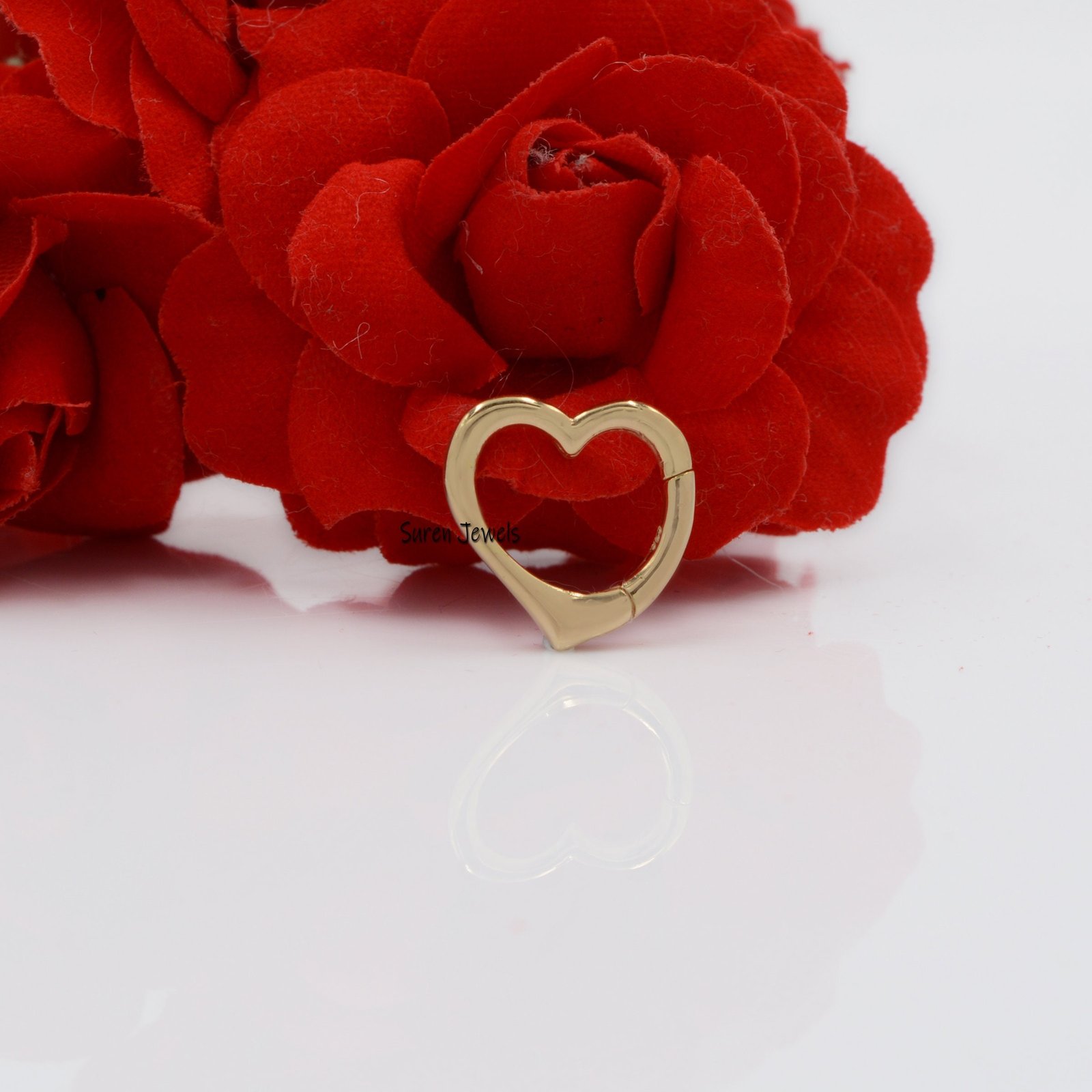 14K Solid Gold Heart Charm Holder: Removable Enhancer Lock, 16mm - View 4 - Suren Jewels | SKU: SJP645 14K Solid Gold Heart Charm Holder: Removable Enhancer Lock, 16mm - View 4 - Suren Jewels | SKU: SJP645