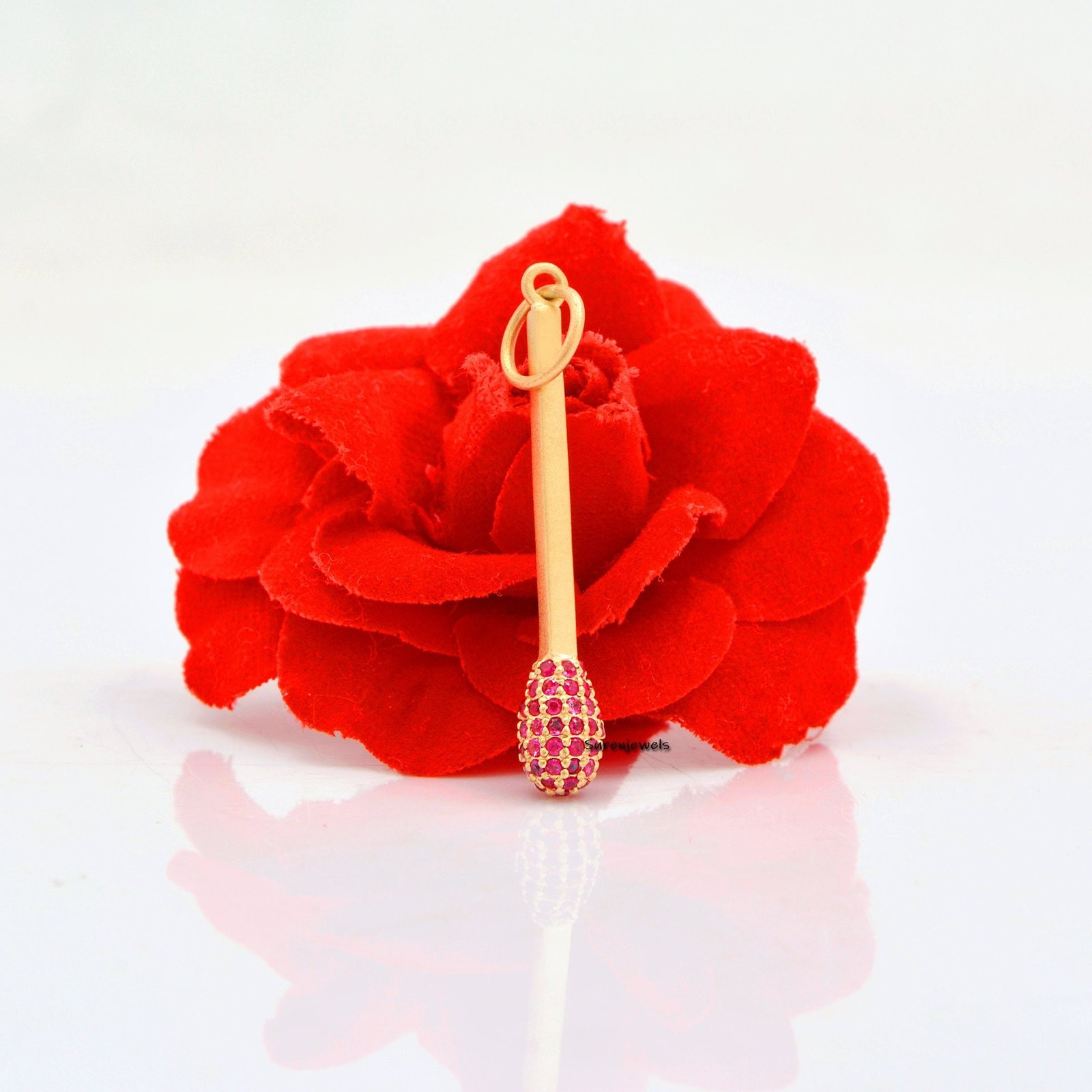 14k Solid Gold Match Stick Pendant: Lucky Charm Gemstone - View 2 - Suren Jewels | SKU: SJP857-14KYGEM 14k Solid Gold Match Stick Pendant: Lucky Charm Gemstone - View 2 - Suren Jewels | SKU: SJP857-14KYGEM