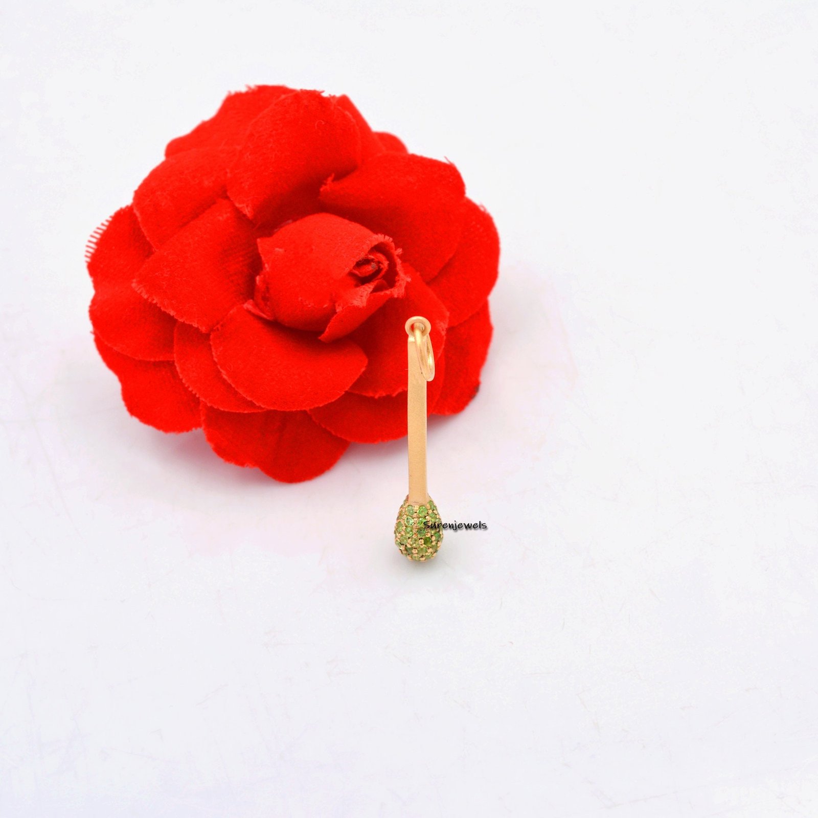 14k Solid Gold Match Stick Pendant: Lucky Charm Gemstone - View 3 - Suren Jewels | SKU: SJP857-14KYGEM 14k Solid Gold Match Stick Pendant: Lucky Charm Gemstone - View 3 - Suren Jewels | SKU: SJP857-14KYGEM