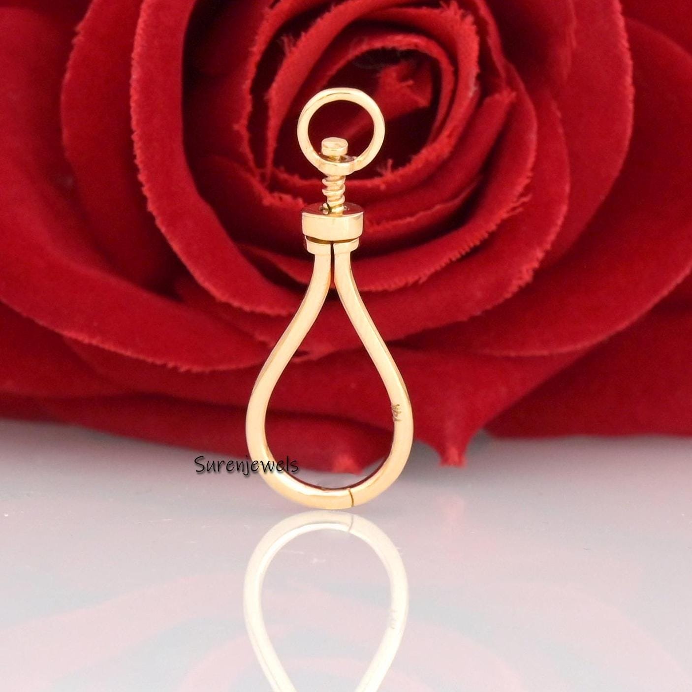 14k Solid Gold Multi Charm Pendant Enhancer: Carabiner Lock Connector - Suren Jewels | SKU: SJF213-SLYG 14k Solid Gold Multi Charm Pendant Enhancer: Carabiner Lock Connector - Suren Jewels | SKU: SJF213-SLYG