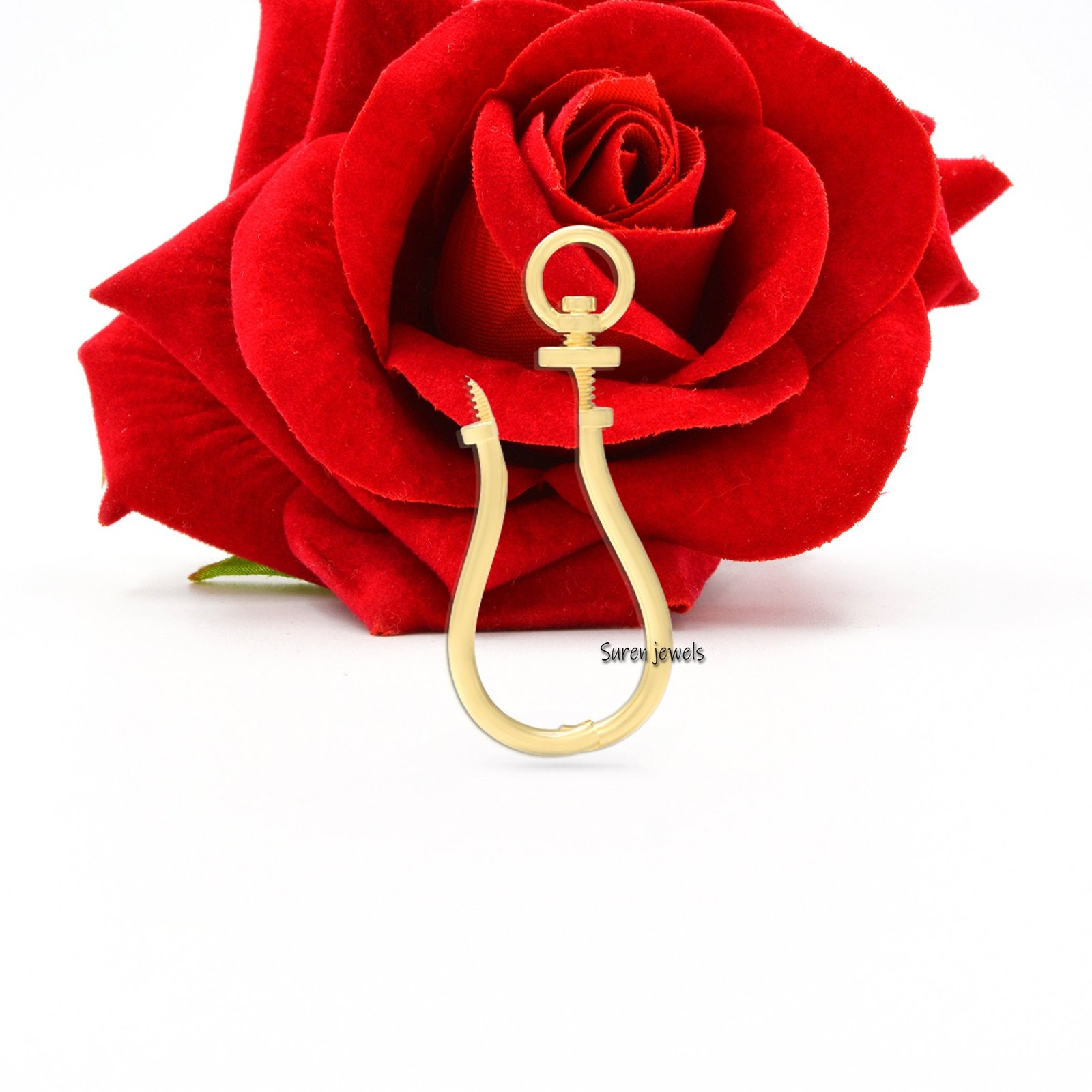 14k Solid Gold Multi Charm Pendant Enhancer: Carabiner Lock Connector - View 2 - Suren Jewels | SKU: SJF213-SLYG 14k Solid Gold Multi Charm Pendant Enhancer: Carabiner Lock Connector - View 2 - Suren Jewels | SKU: SJF213-SLYG
