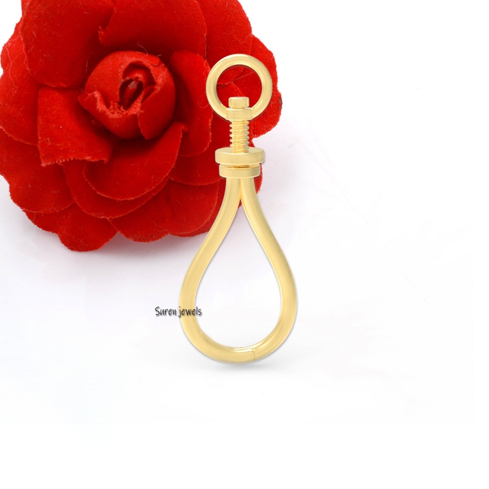 14k Solid Gold Multi Charm Pendant Enhancer: Carabiner Lock Connector - View 3 - Suren Jewels | SKU: SJF213-SLYG 14k Solid Gold Multi Charm Pendant Enhancer: Carabiner Lock Connector - View 3 - Suren Jewels | SKU: SJF213-SLYG