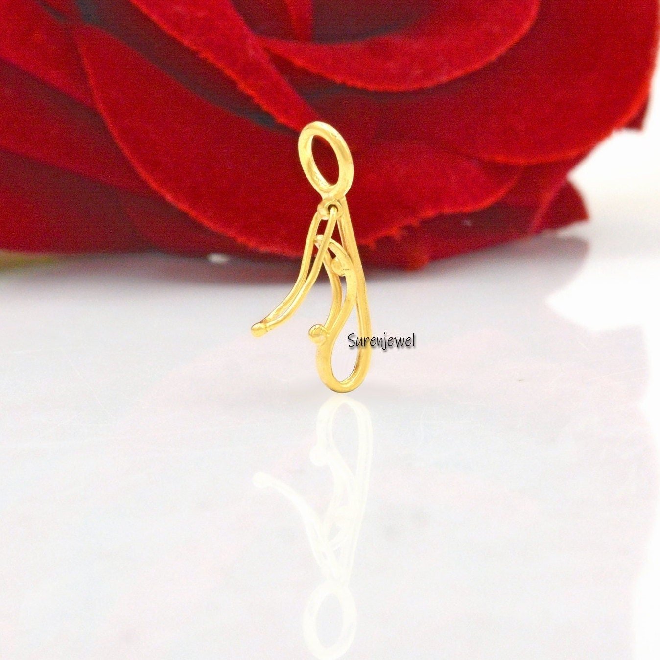 14k Solid Gold Multi Charm Pendant Enhancer: Carabiner Lock Connector - View 5 - Suren Jewels | SKU: SJF213-SLYG 14k Solid Gold Multi Charm Pendant Enhancer: Carabiner Lock Connector - View 5 - Suren Jewels | SKU: SJF213-SLYG