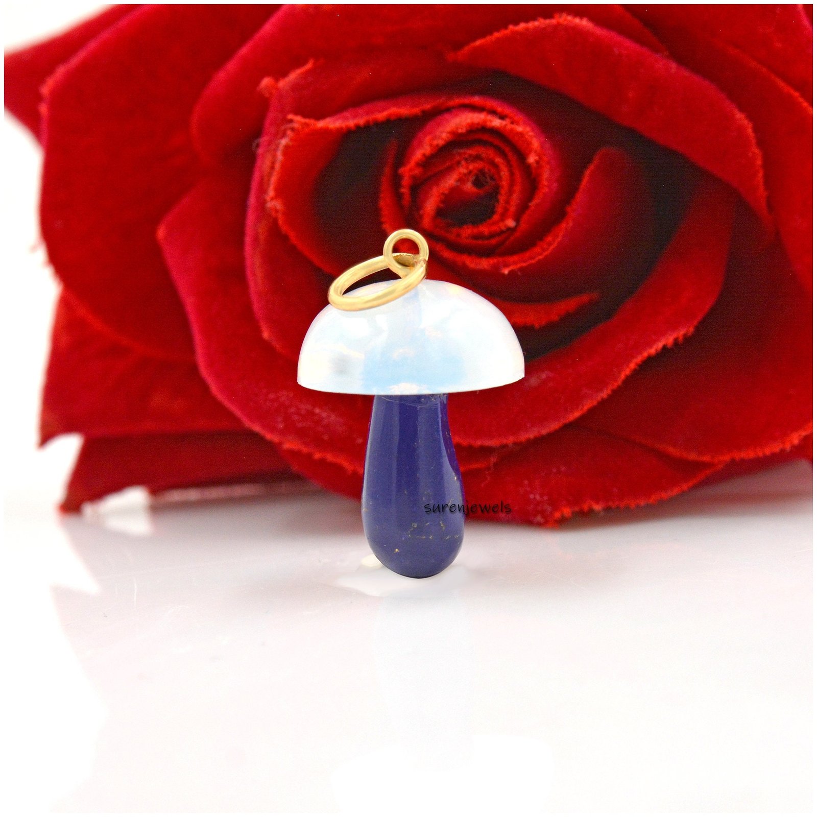 14k Solid Gold Mushroom Pendant: Gemstone Charm Necklace - View 2 - Suren Jewels | SKU: SJP1382 14k Solid Gold Mushroom Pendant: Gemstone Charm Necklace - View 2 - Suren Jewels | SKU: SJP1382