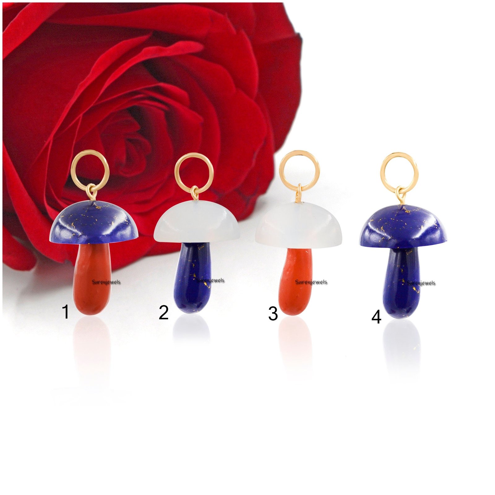14k Solid Gold Mushroom Pendant: Gemstone Charm Necklace - View 3 - Suren Jewels | SKU: SJP1382 14k Solid Gold Mushroom Pendant: Gemstone Charm Necklace - View 3 - Suren Jewels | SKU: SJP1382
