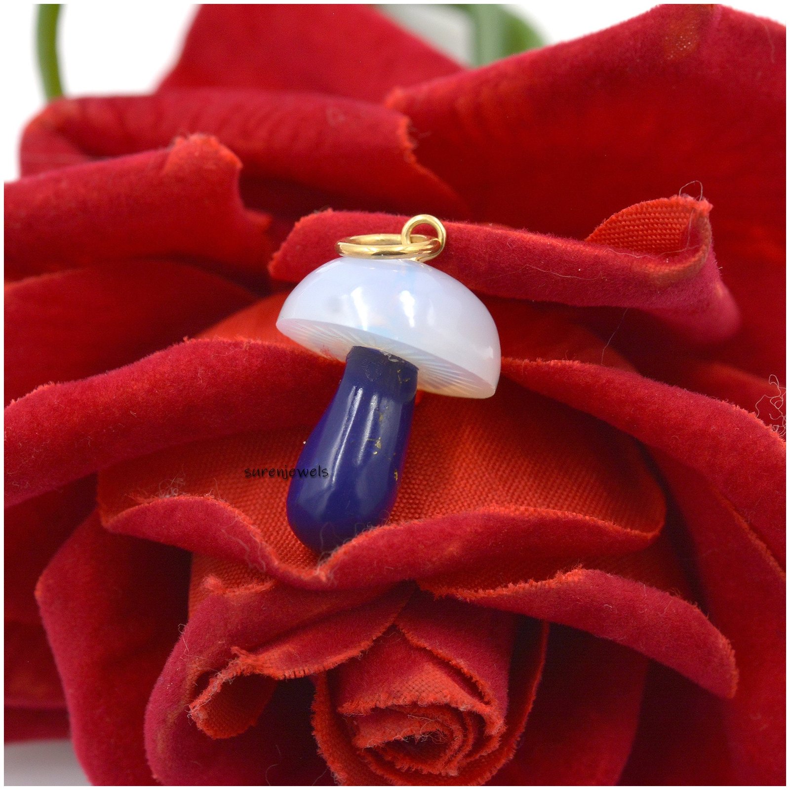 14k Solid Gold Mushroom Pendant: Gemstone Charm Necklace - View 4 - Suren Jewels | SKU: SJP1382 14k Solid Gold Mushroom Pendant: Gemstone Charm Necklace - View 4 - Suren Jewels | SKU: SJP1382