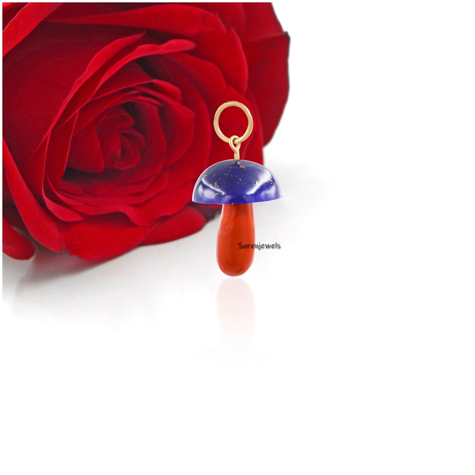 14k Solid Gold Mushroom Pendant: Gemstone Charm Necklace - View 5 - Suren Jewels | SKU: SJP1382 14k Solid Gold Mushroom Pendant: Gemstone Charm Necklace - View 5 - Suren Jewels | SKU: SJP1382
