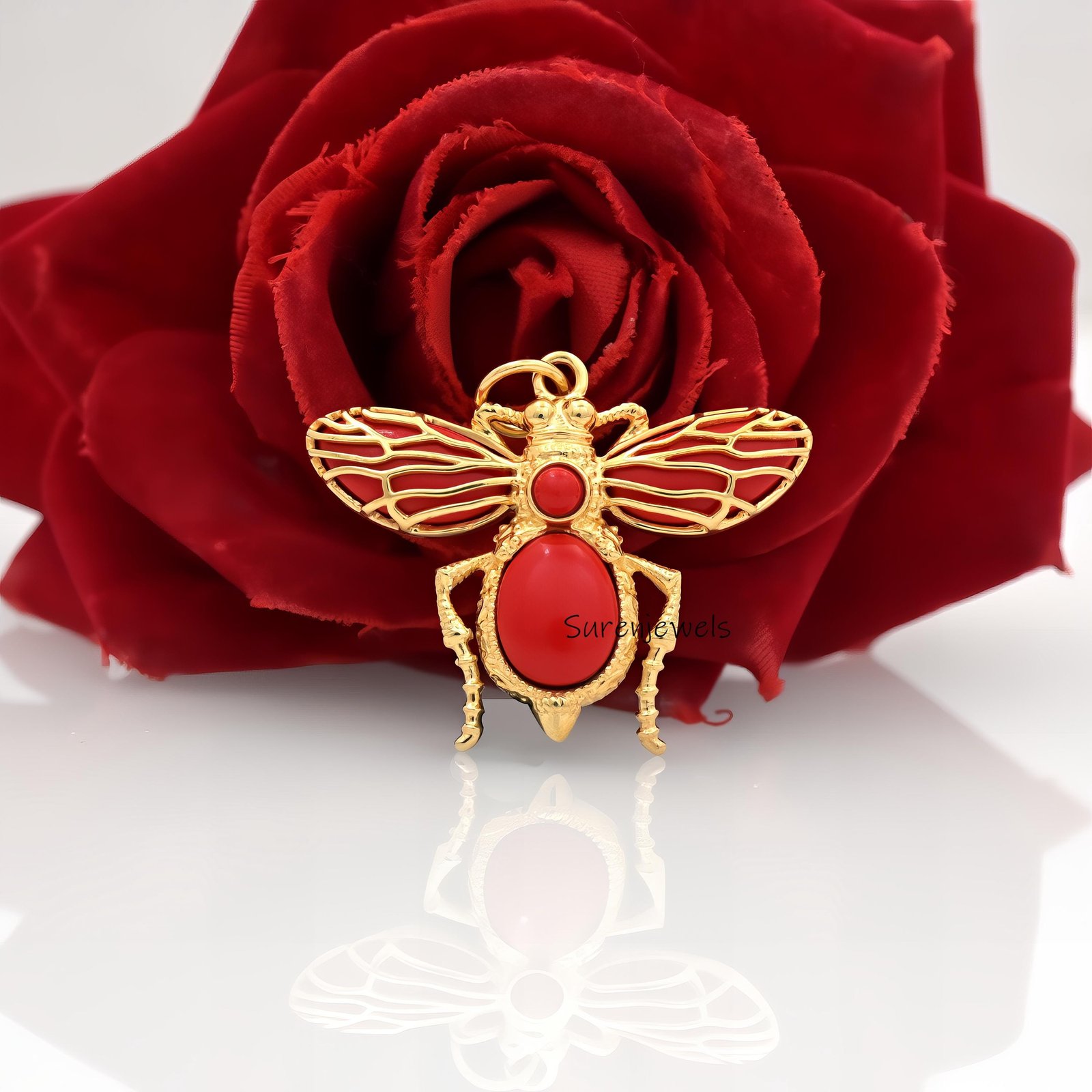 14k Solid Gold Opal Bee Pendant: Gemstone Honey Bee Charm - View 2 - Suren Jewels | SKU: SJP3864-SLYGGOP-25M,SJP4355-SLYGRCRP 14k Solid Gold Opal Bee Pendant: Gemstone Honey Bee Charm - View 2 - Suren Jewels | SKU: SJP3864-SLYGGOP-25M,SJP4355-SLYGRCRP