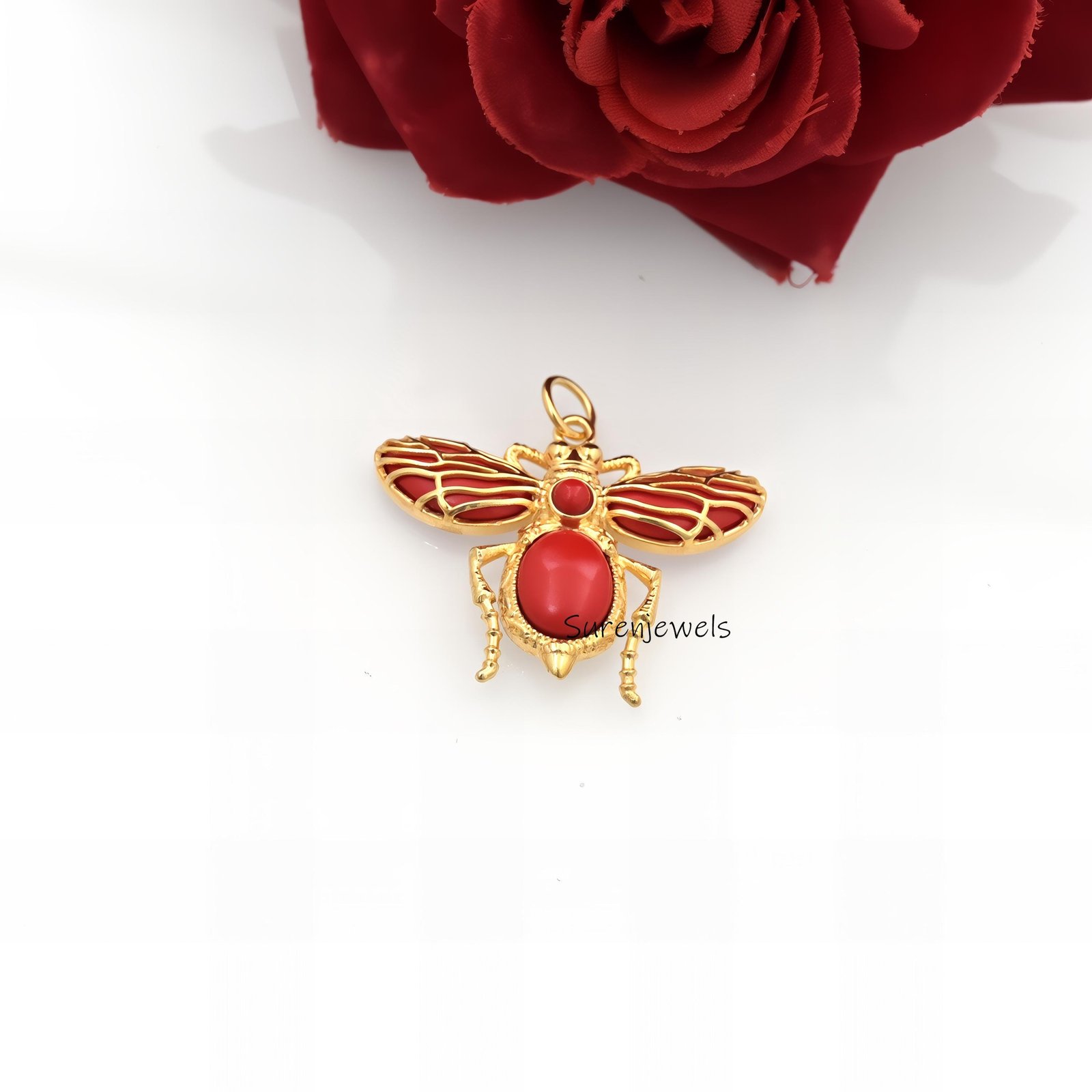 14k Solid Gold Opal Bee Pendant: Gemstone Honey Bee Charm - View 6 - Suren Jewels | SKU: SJP3864-SLYGGOP-25M,SJP4355-SLYGRCRP 14k Solid Gold Opal Bee Pendant: Gemstone Honey Bee Charm - View 6 - Suren Jewels | SKU: SJP3864-SLYGGOP-25M,SJP4355-SLYGRCRP