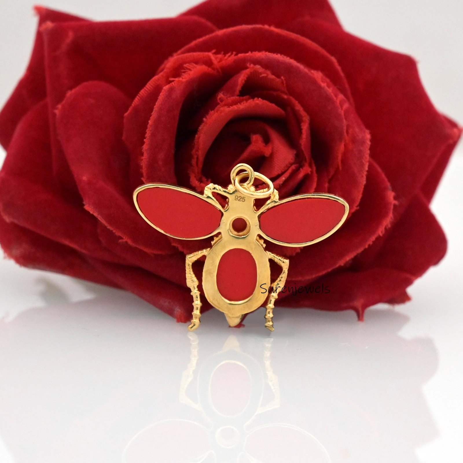 14k Solid Gold Opal Bee Pendant: Gemstone Honey Bee Charm - View 7 - Suren Jewels | SKU: SJP3864-SLYGGOP-25M,SJP4355-SLYGRCRP 14k Solid Gold Opal Bee Pendant: Gemstone Honey Bee Charm - View 7 - Suren Jewels | SKU: SJP3864-SLYGGOP-25M,SJP4355-SLYGRCRP