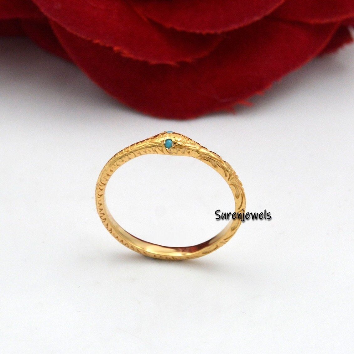 14k Solid Gold Ouroboros Snake Ring: Gemstone Serpent Jewelry - Suren Jewels | SKU: SJR912-SLYGTQ-US-5 14k Solid Gold Ouroboros Snake Ring: Gemstone Serpent Jewelry - Suren Jewels | SKU: SJR912-SLYGTQ-US-5