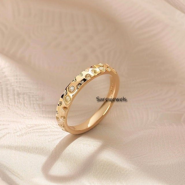 14K Solid Gold Pave Diamond Cigar Band Ring - Suren Jewels | SKU: SJR2553 14K Solid Gold Pave Diamond Cigar Band Ring - Suren Jewels | SKU: SJR2553