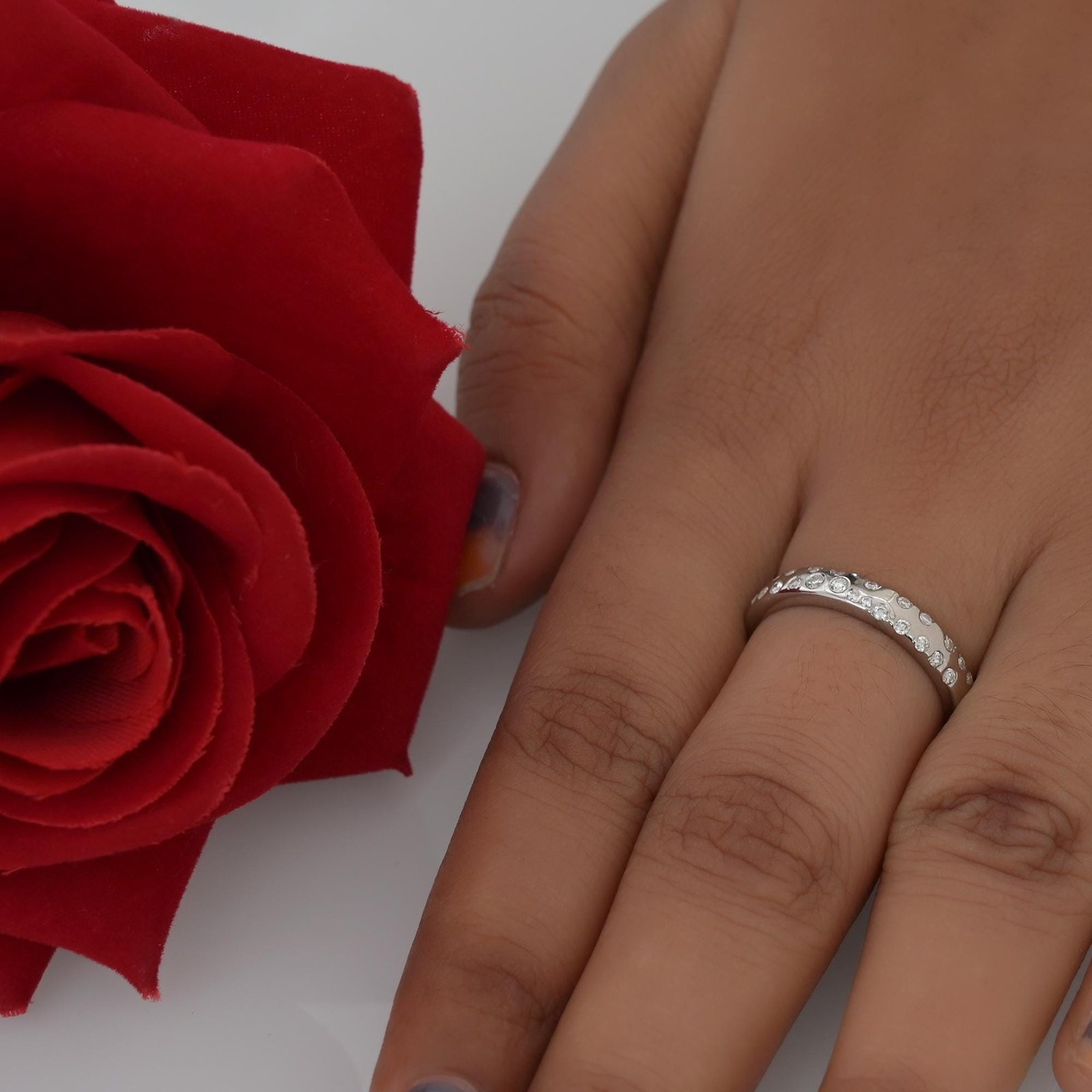 14K Solid Gold Pave Diamond Cigar Band Ring - View 3 - Suren Jewels | SKU: SJR2553 14K Solid Gold Pave Diamond Cigar Band Ring - View 3 - Suren Jewels | SKU: SJR2553