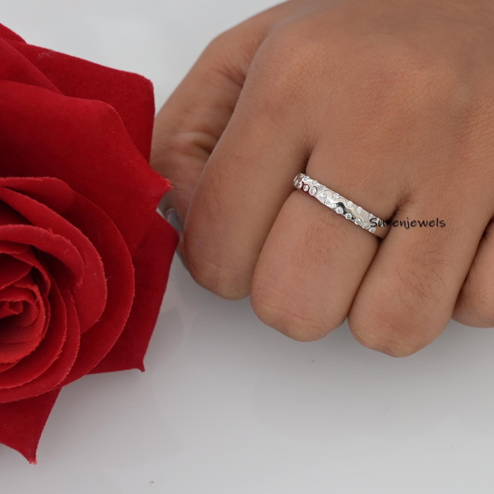 14K Solid Gold Pave Diamond Cigar Band Ring - View 4 - Suren Jewels | SKU: SJR2553 14K Solid Gold Pave Diamond Cigar Band Ring - View 4 - Suren Jewels | SKU: SJR2553