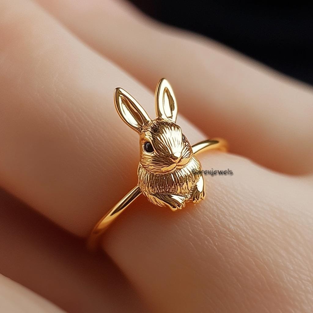 14K Solid Gold Rabbit Ring: Handmade Lucky Bunny Jewelry - Suren Jewels | SKU: SJR2881-SLYGBKCZ-US-7,SJR2882-SLRH-US-7,SJR287 14K Solid Gold Rabbit Ring: Handmade Lucky Bunny Jewelry - Suren Jewels | SKU: SJR2881-SLYGBKCZ-US-7,SJR2882-SLRH-US-7,SJR287