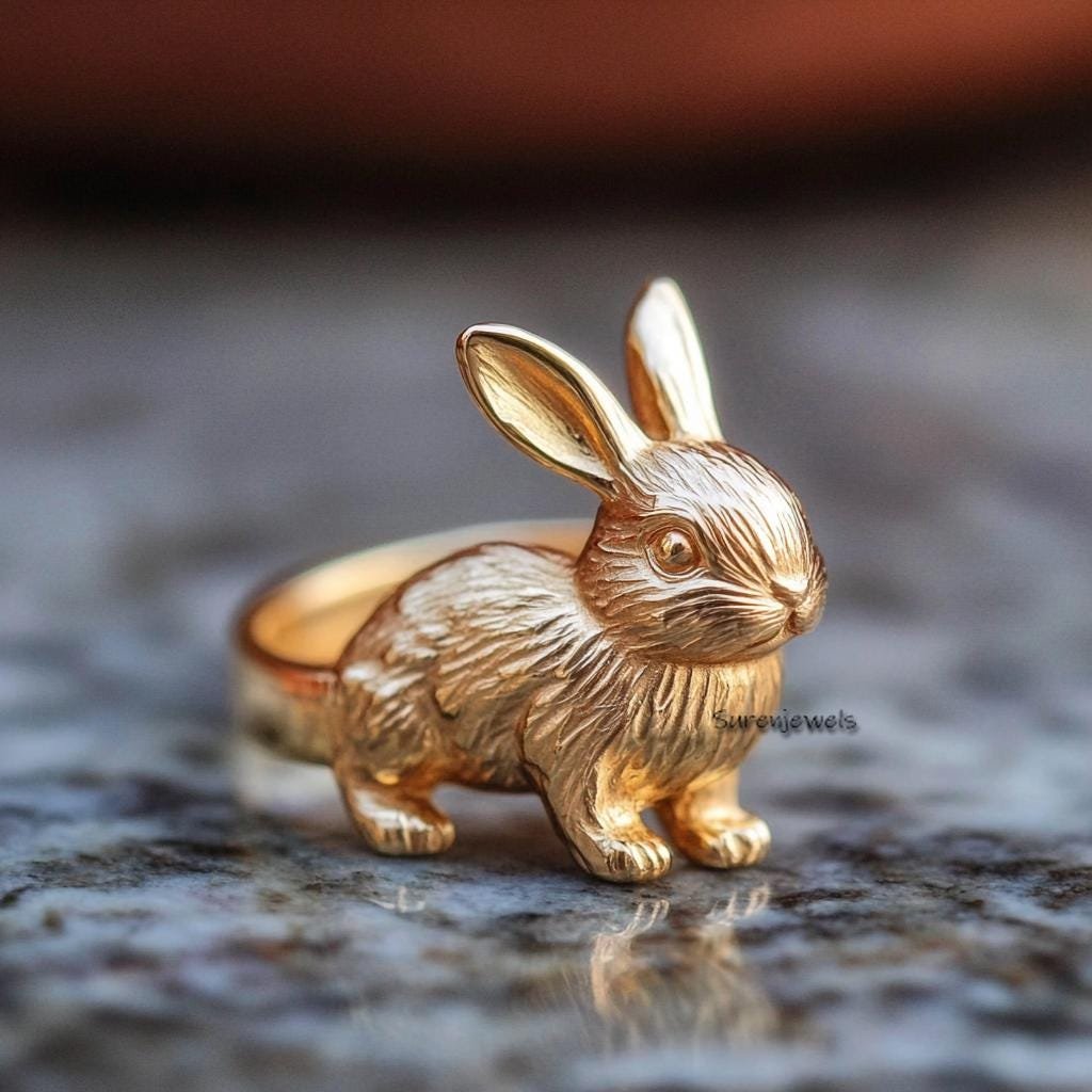 14K Solid Gold Rabbit Ring: Handmade Lucky Bunny Jewelry - View 2 - Suren Jewels | SKU: SJR2881-SLYGBKCZ-US-7,SJR2882-SLRH-US 14K Solid Gold Rabbit Ring: Handmade Lucky Bunny Jewelry - View 2 - Suren Jewels | SKU: SJR2881-SLYGBKCZ-US-7,SJR2882-SLRH-US