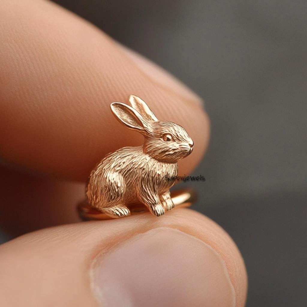 14K Solid Gold Rabbit Ring: Handmade Lucky Bunny Jewelry - View 3 - Suren Jewels | SKU: SJR2881-SLYGBKCZ-US-7,SJR2882-SLRH-US 14K Solid Gold Rabbit Ring: Handmade Lucky Bunny Jewelry - View 3 - Suren Jewels | SKU: SJR2881-SLYGBKCZ-US-7,SJR2882-SLRH-US