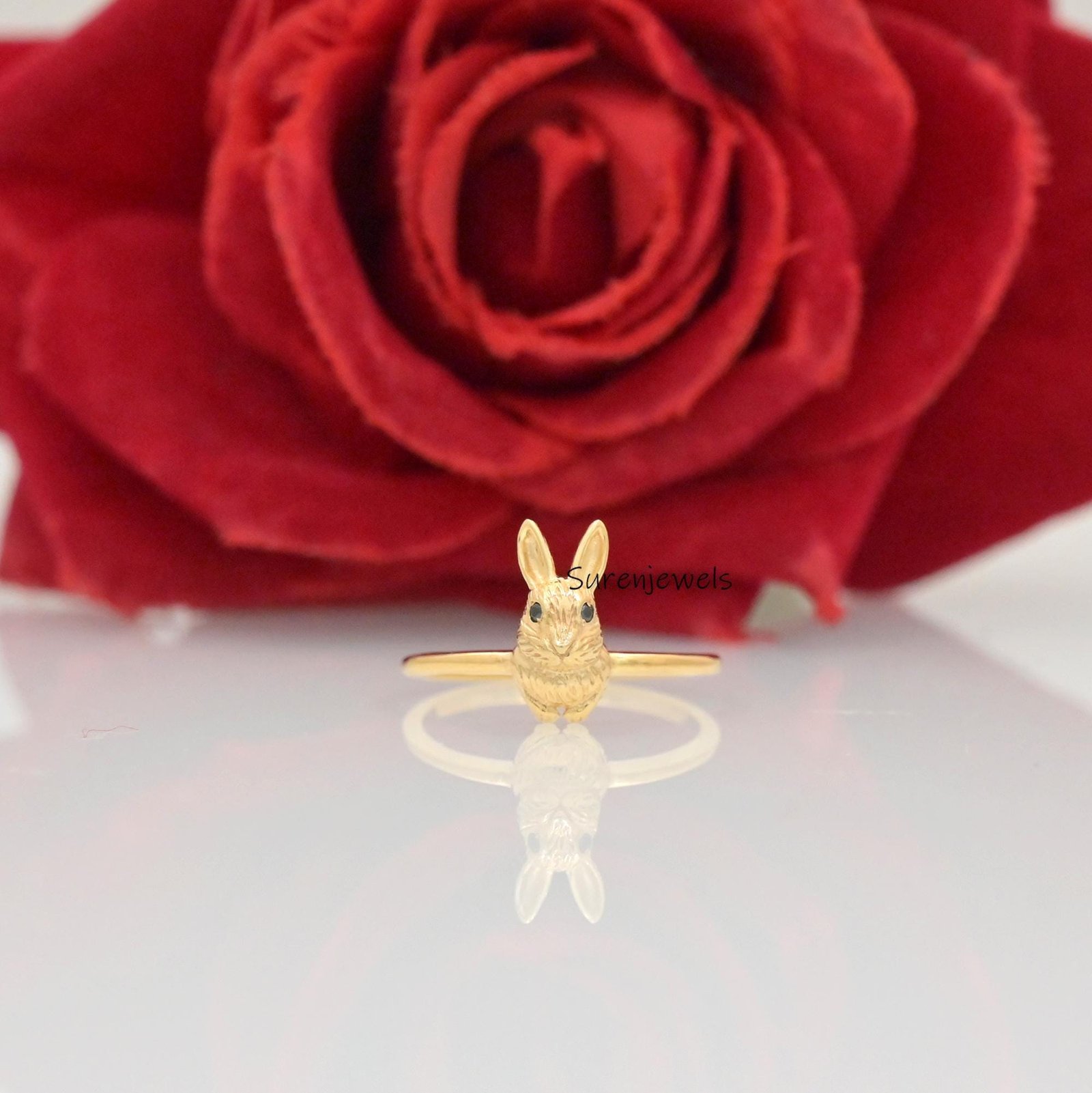 14K Solid Gold Rabbit Ring: Handmade Lucky Bunny Jewelry - View 4 - Suren Jewels | SKU: SJR2881-SLYGBKCZ-US-7,SJR2882-SLRH-US 14K Solid Gold Rabbit Ring: Handmade Lucky Bunny Jewelry - View 4 - Suren Jewels | SKU: SJR2881-SLYGBKCZ-US-7,SJR2882-SLRH-US