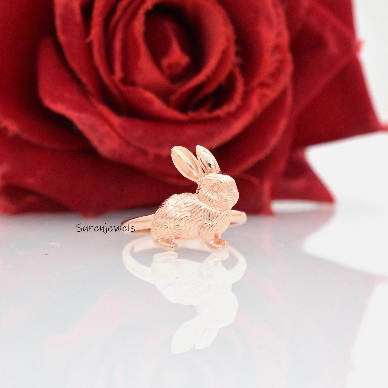 14K Solid Gold Rabbit Ring: Handmade Lucky Bunny Jewelry - View 7 - Suren Jewels | SKU: SJR2881-SLYGBKCZ-US-7,SJR2882-SLRH-US 14K Solid Gold Rabbit Ring: Handmade Lucky Bunny Jewelry - View 7 - Suren Jewels | SKU: SJR2881-SLYGBKCZ-US-7,SJR2882-SLRH-US