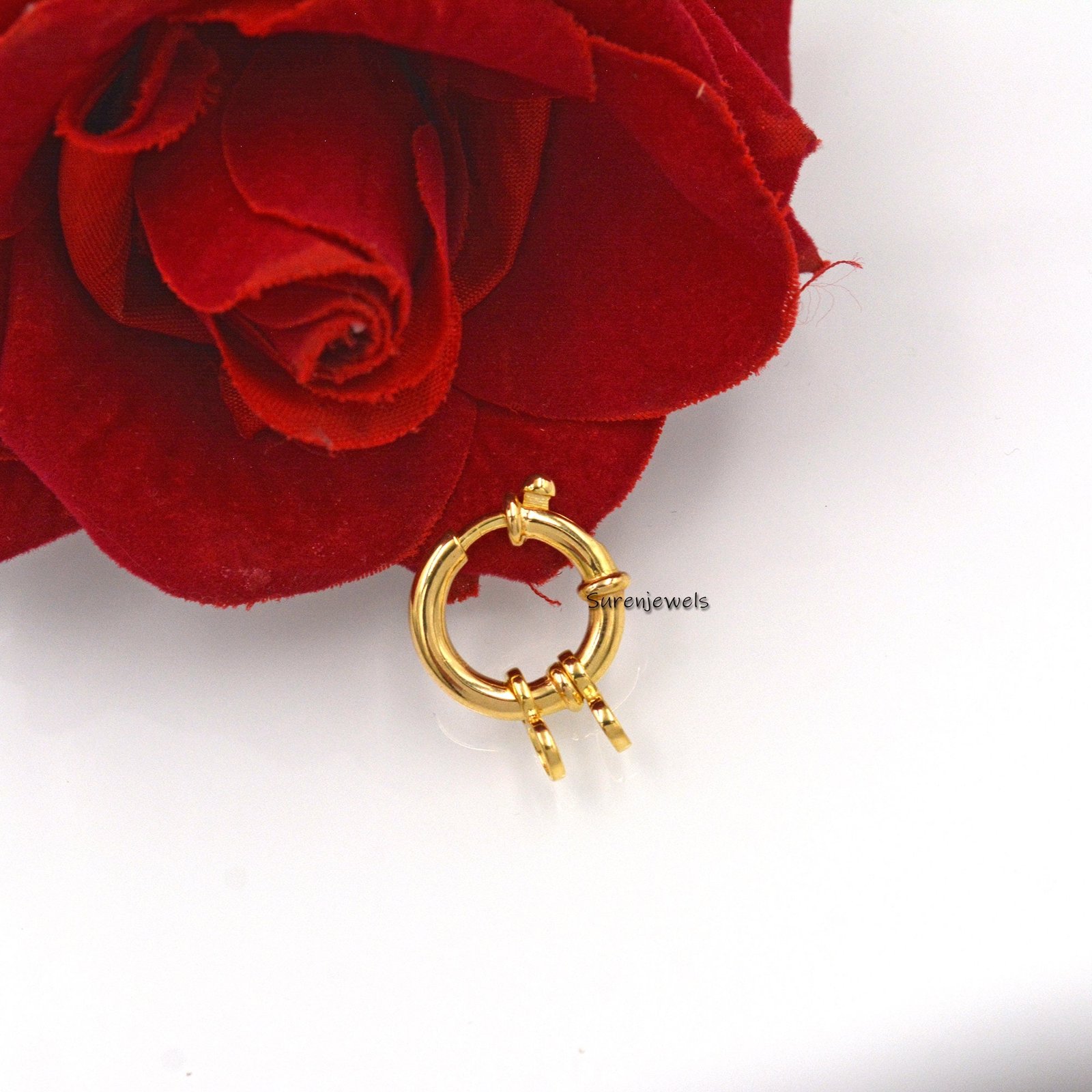 14k Solid Gold Spring Ring Clasp - Italian Designer Sailor's Bolt (18MM) - View 2 - Suren Jewels | SKU: SJF137-SLNS-12M 14k Solid Gold Spring Ring Clasp - Italian Designer Sailor's Bolt (18MM) - View 2 - Suren Jewels | SKU: SJF137-SLNS-12M