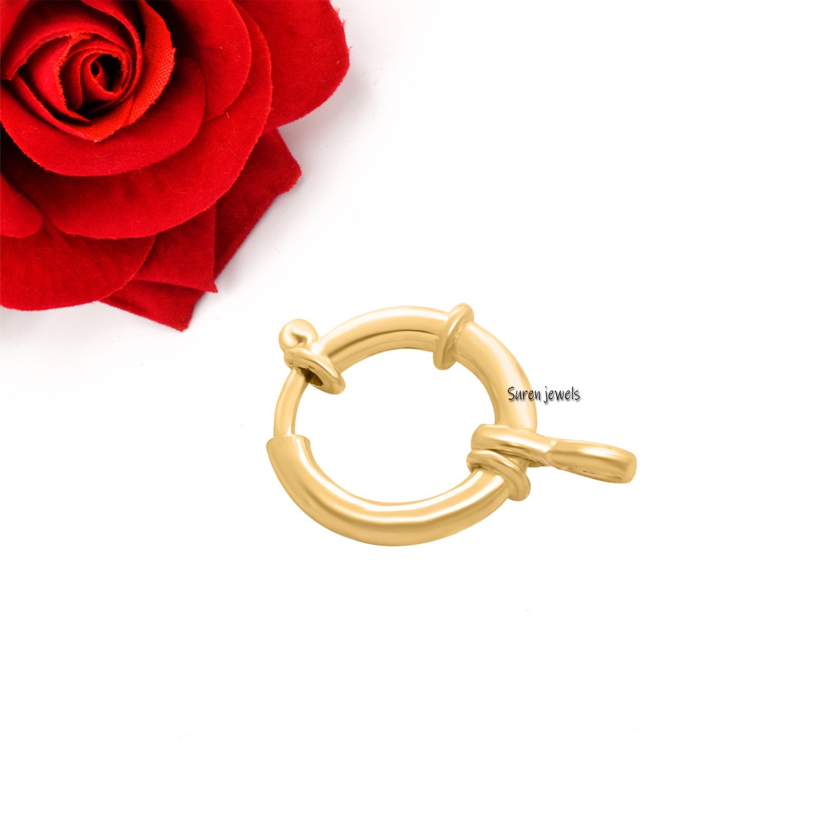 14k Solid Gold Spring Ring Clasp - Italian Designer Sailor's Bolt (18MM) - View 6 - Suren Jewels | SKU: SJF137-SLNS-12M 14k Solid Gold Spring Ring Clasp - Italian Designer Sailor's Bolt (18MM) - View 6 - Suren Jewels | SKU: SJF137-SLNS-12M