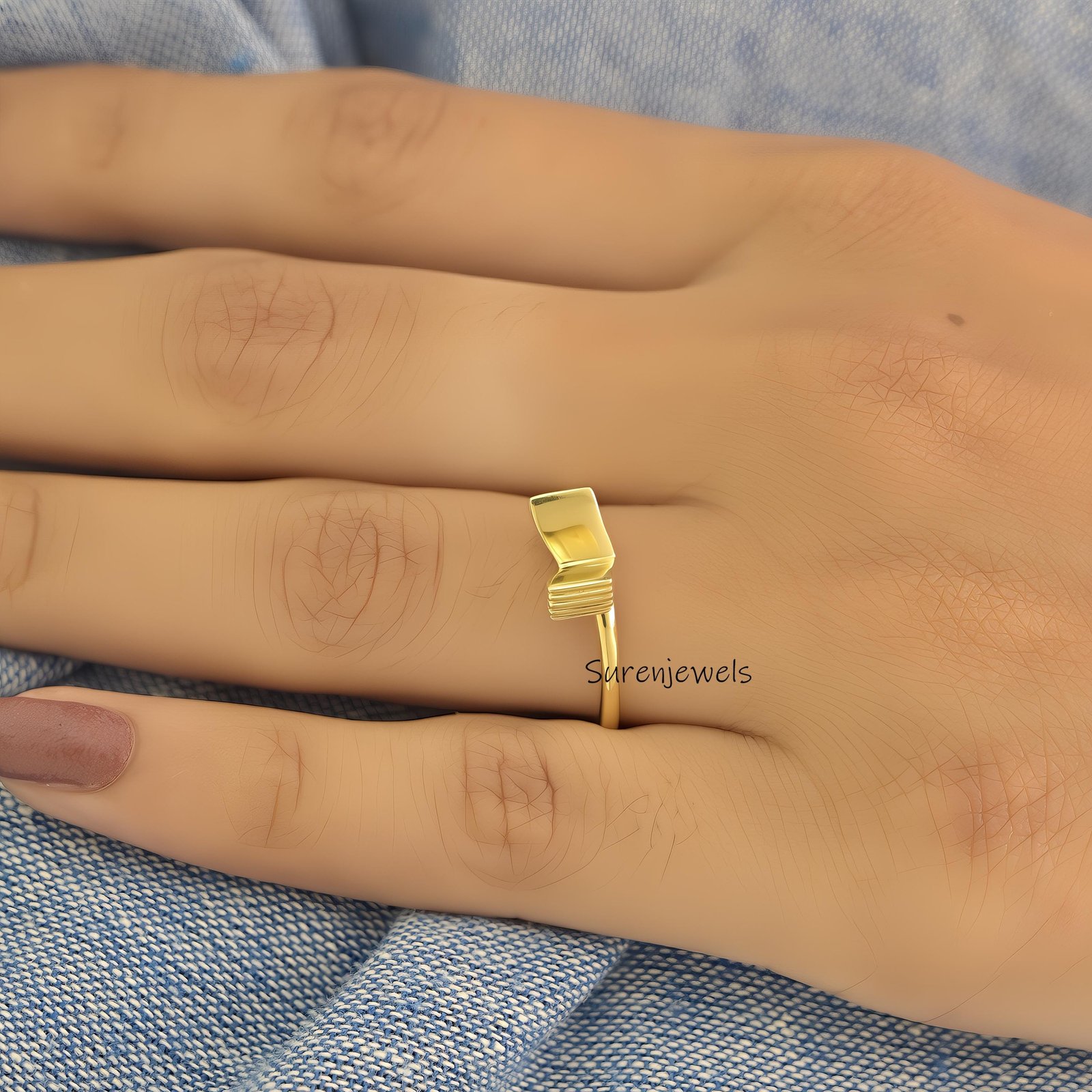 14k Yellow Gold Book Ring: Minimalist Book Lover Jewelry - Suren Jewels | SKU: SJR2900-SLNS-US-8 14k Yellow Gold Book Ring: Minimalist Book Lover Jewelry - Suren Jewels | SKU: SJR2900-SLNS-US-8