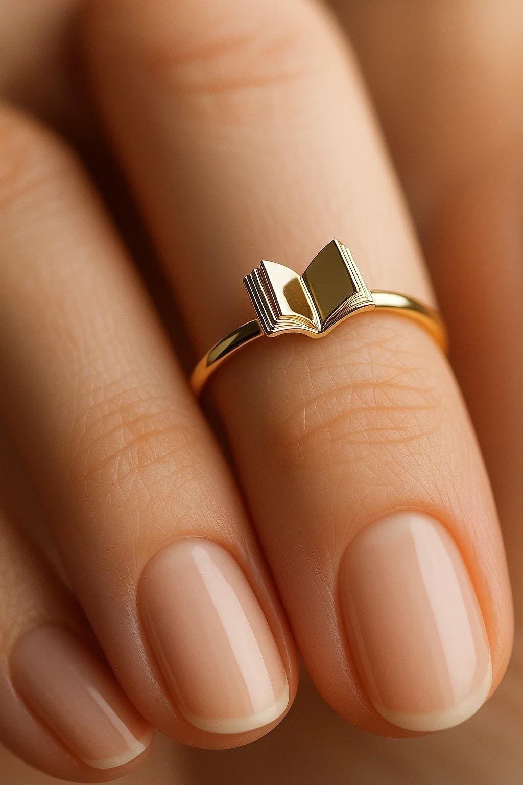 14k Yellow Gold Book Ring: Minimalist Book Lover Jewelry - View 2 - Suren Jewels | SKU: SJR2900-SLNS-US-8 14k Yellow Gold Book Ring: Minimalist Book Lover Jewelry - View 2 - Suren Jewels | SKU: SJR2900-SLNS-US-8