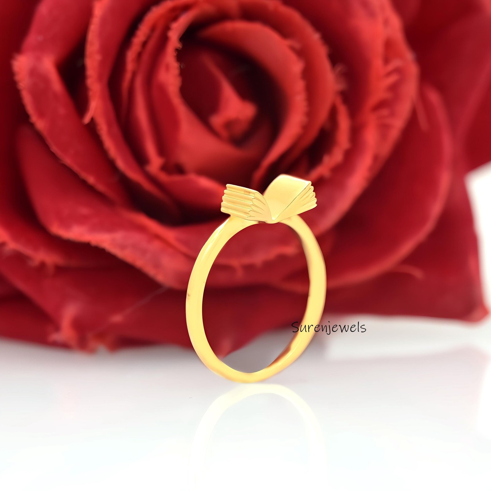 14k Yellow Gold Book Ring: Minimalist Book Lover Jewelry - View 6 - Suren Jewels | SKU: SJR2900-SLNS-US-8 14k Yellow Gold Book Ring: Minimalist Book Lover Jewelry - View 6 - Suren Jewels | SKU: SJR2900-SLNS-US-8