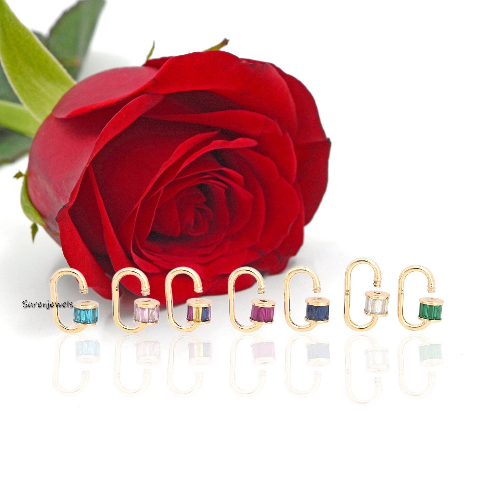 14K Yellow Gold Carabiner Lock: Vintage Emerald Baguette Screw - Suren Jewels | SKU: SJC22-14KYGBTTAQ-N47-18I-14K 14K Yellow Gold Carabiner Lock: Vintage Emerald Baguette Screw - Suren Jewels | SKU: SJC22-14KYGBTTAQ-N47-18I-14K